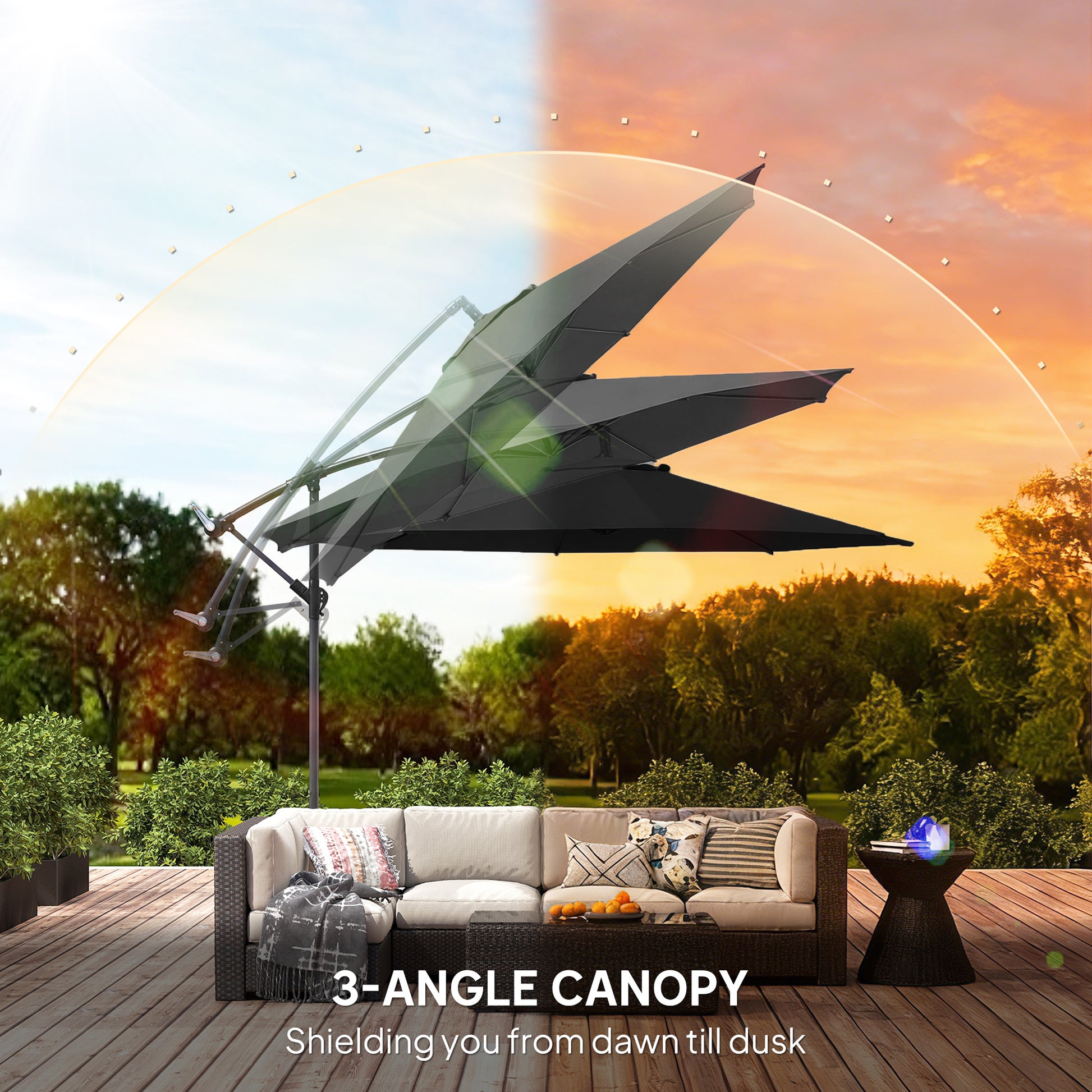 Outsunny 3 m Overhanging Cantilever Parasol, with Cross Base - Black