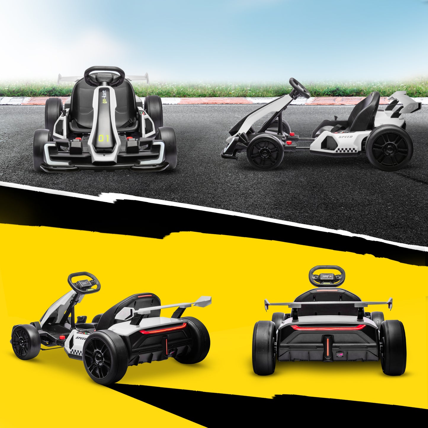 HOMCOM 24V Electric Go Kart for Kids with Adjustable Seat for 6-12 Years, White