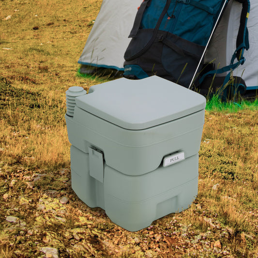 Outsunny 20L Camping Portable Toilet with 2 Detachable Tanks & Push-button Operation for Outdoor Camping & RV Travel - Grey