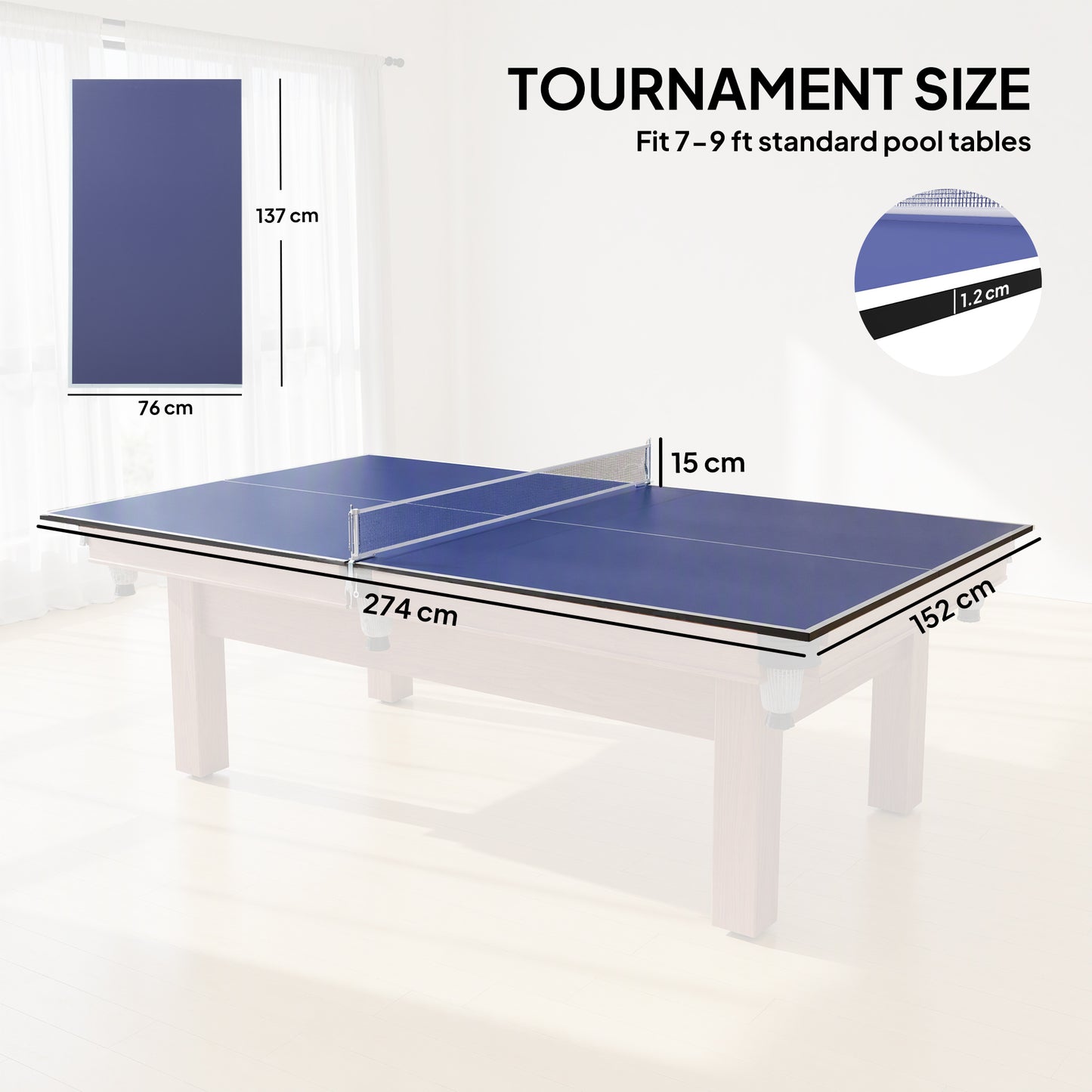 SPORTNOW 9 ft Folding Ping Pong Table Top for Billiard Tables, Table Tennis Conversion Top with Net, Foam Padding, Blue
