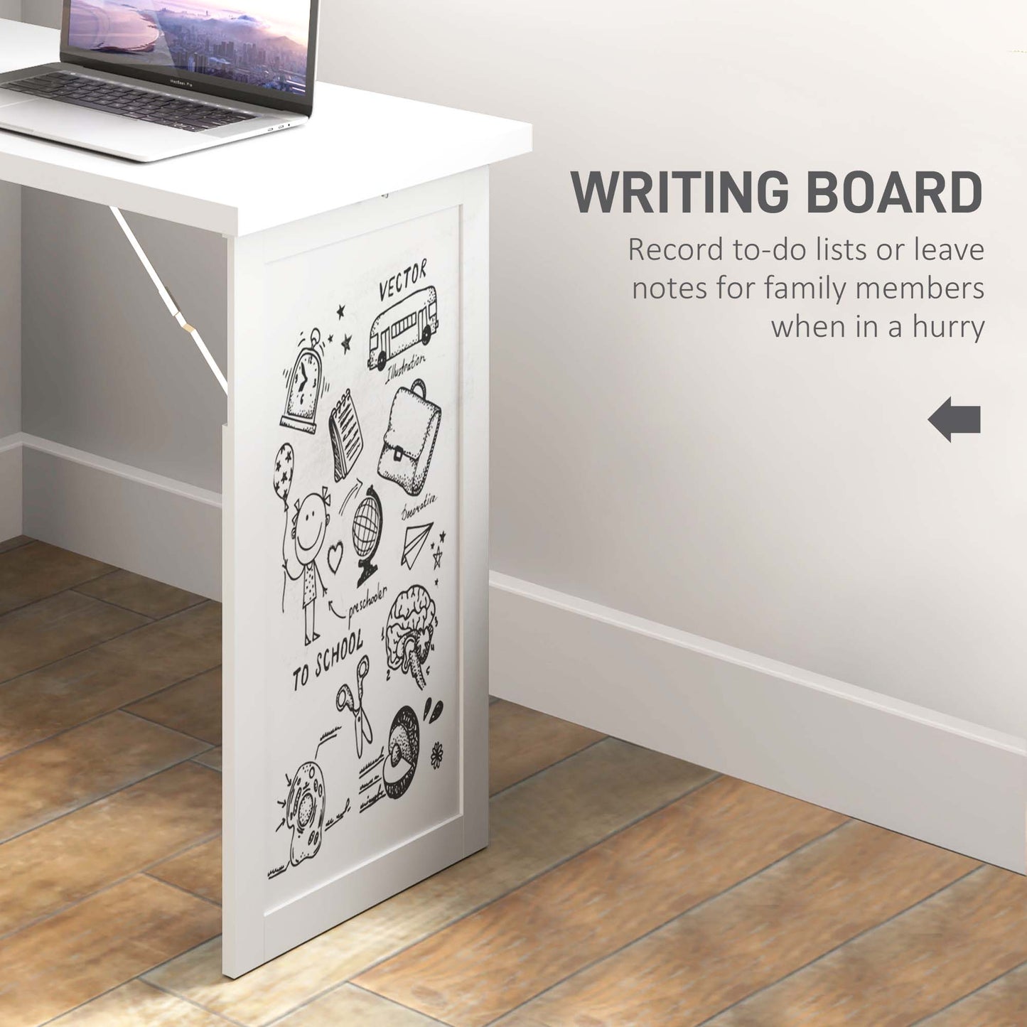 HOMCOM Fold-Out Desk 98cm with Storage and Writing Board, White