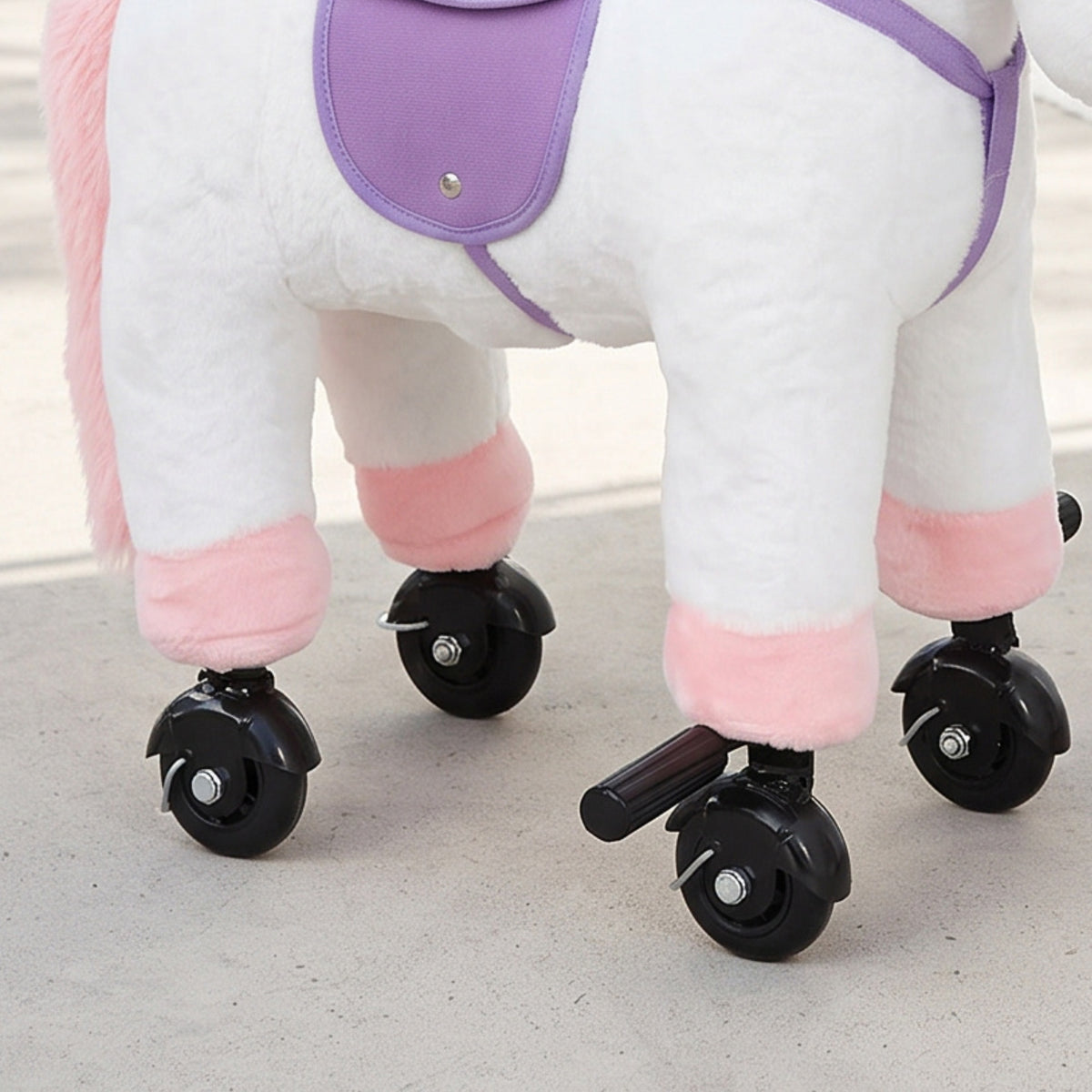 AIYAPLAY Unicorn Rocking Horse, Plush Ride On Horse with Hoof and Neighing, Rolling Wheels and Pedal for 3-8 Y, Up to 50kg, White