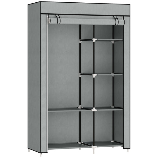 HOMCOM Fabric Wardrobe w/ Shelves Hanging Rail Foldable Wardrobe Light Grey