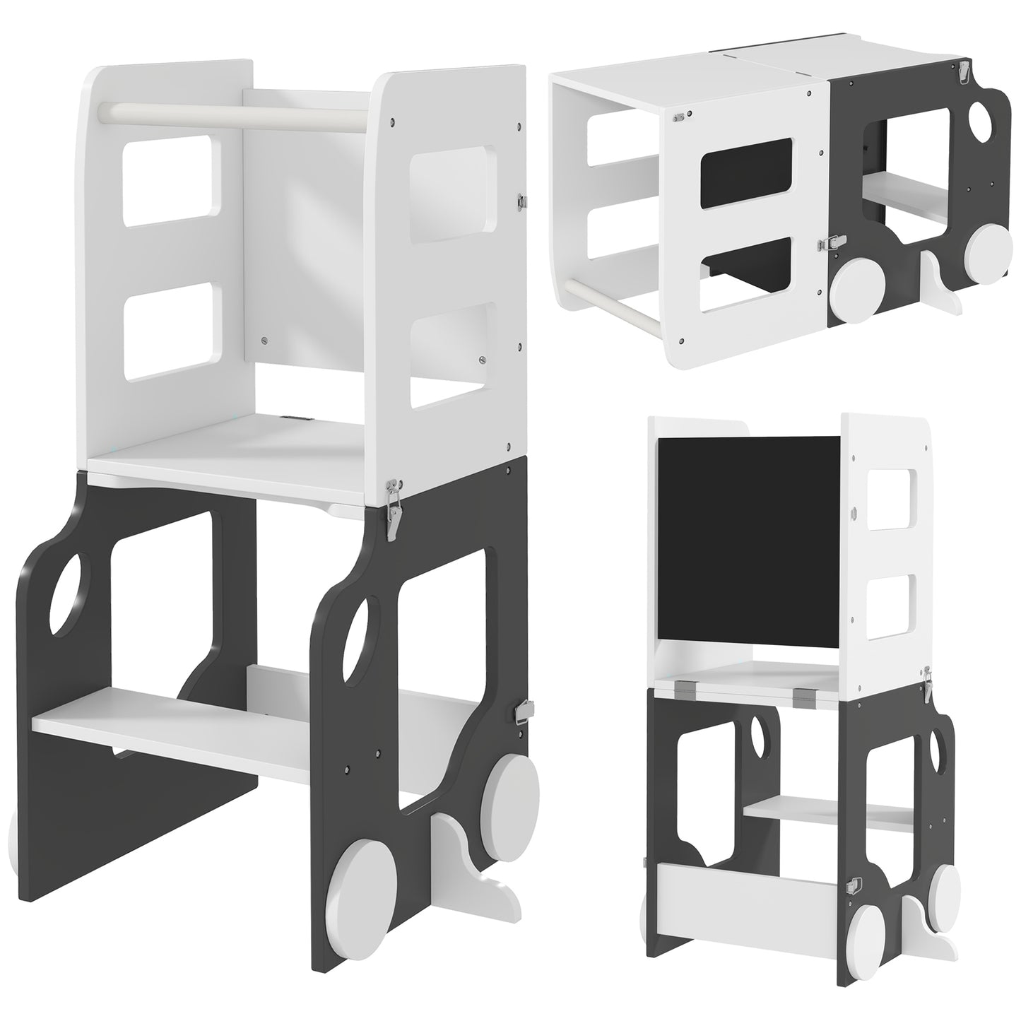 AIYAPLAY Toddler Step Stool, 4 in 1 Standing Tower, Foldable Toddler Step with Safety Rail, for Kitchen, Bathroom, Grey Default Title