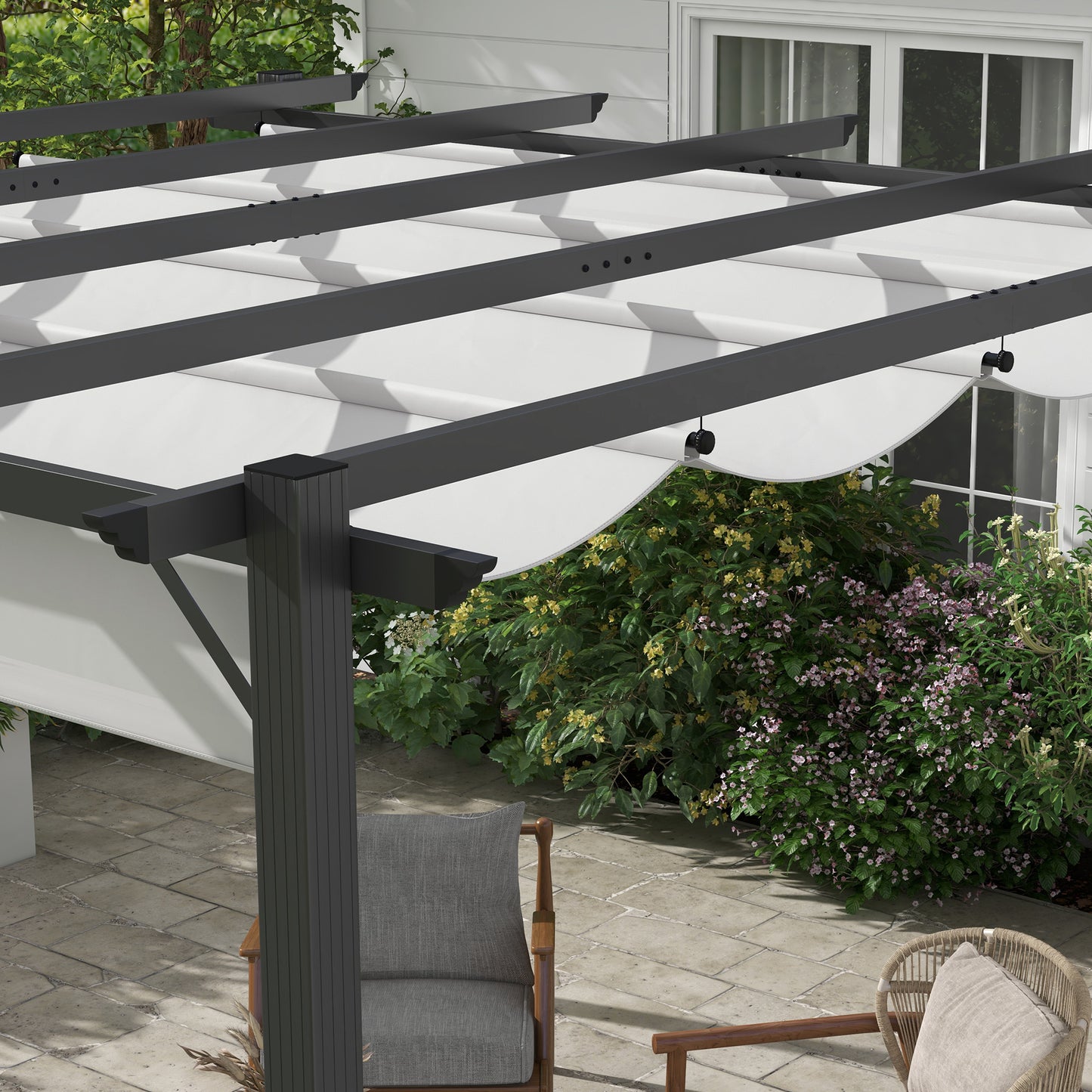 Outsunny 3 x 3 Pergola with Retractable Roof Aluminium Canopy for Garden, Light Grey