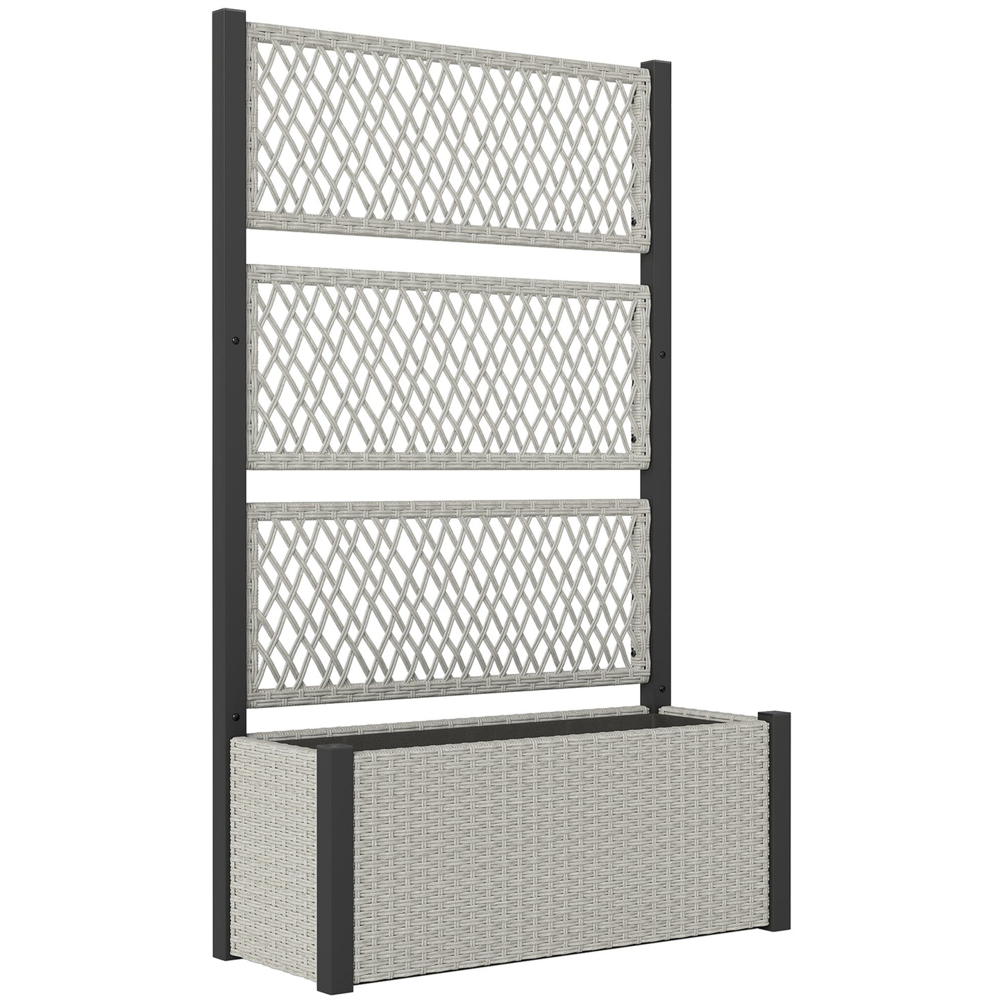 Outsunny Garden Planter Box with Trellis, Liner for Climbing Plants, Vegetables, Flowers, Mixed-grey