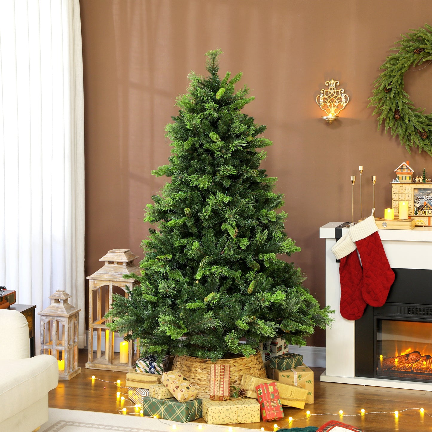 HOMCOM 180cm Carolina Pine Christmas Tree with Colourful DIY Synchronized LED Lights and Remote