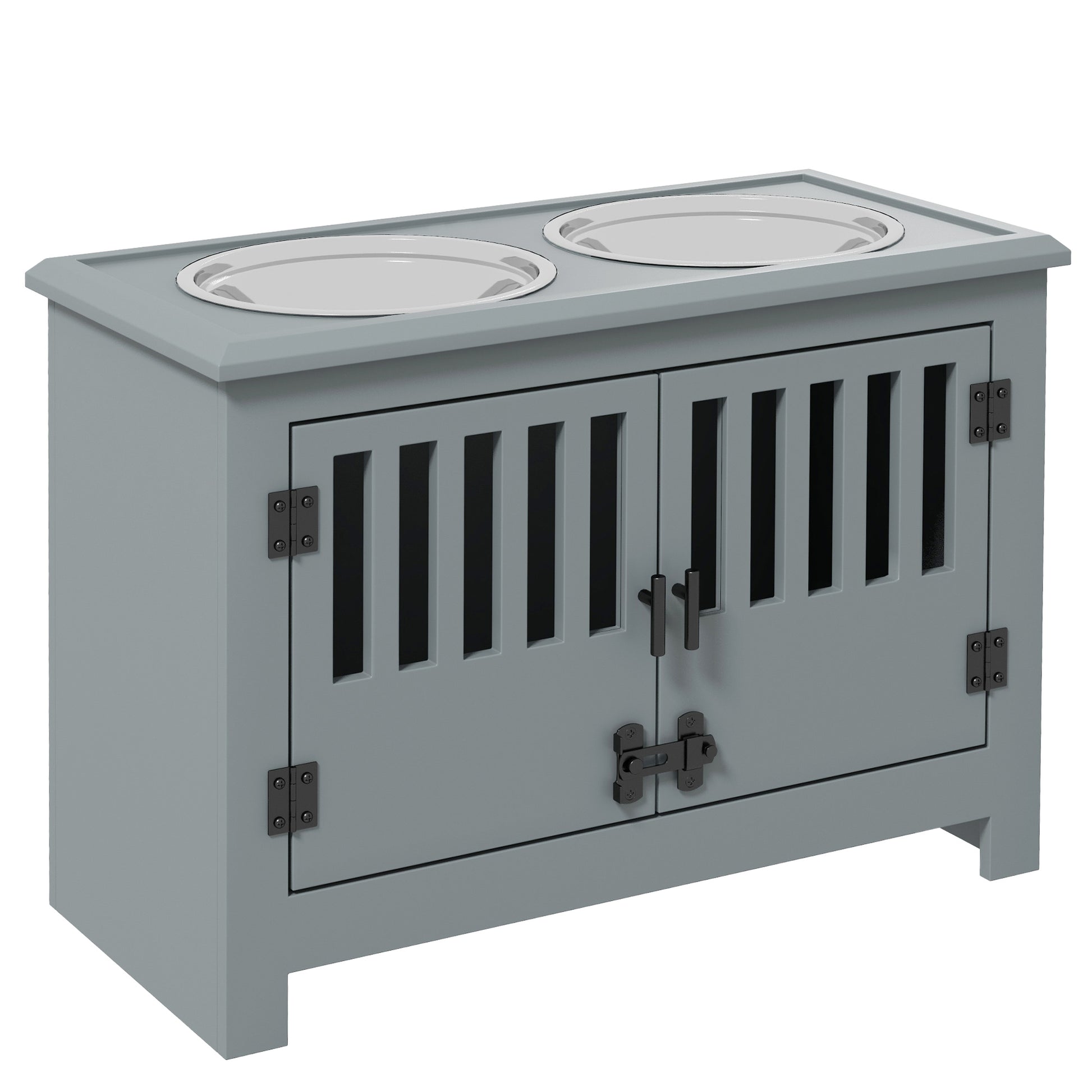 PawHut Raised Dog Bowls, Pet Feeding Station, with Storage, Food and Water Bowls, for Large Dogs - Grey