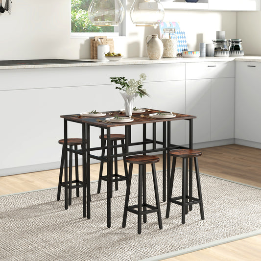 HOMCOM 6-Piece Bar Table Set, Counter Height Kitchen Dining Set with 2 High Tables & 4 Stools, Space Saving Compact Bar Furniture for Small Kitchens and Flats, Multiple Arrangements, Rustic Brown