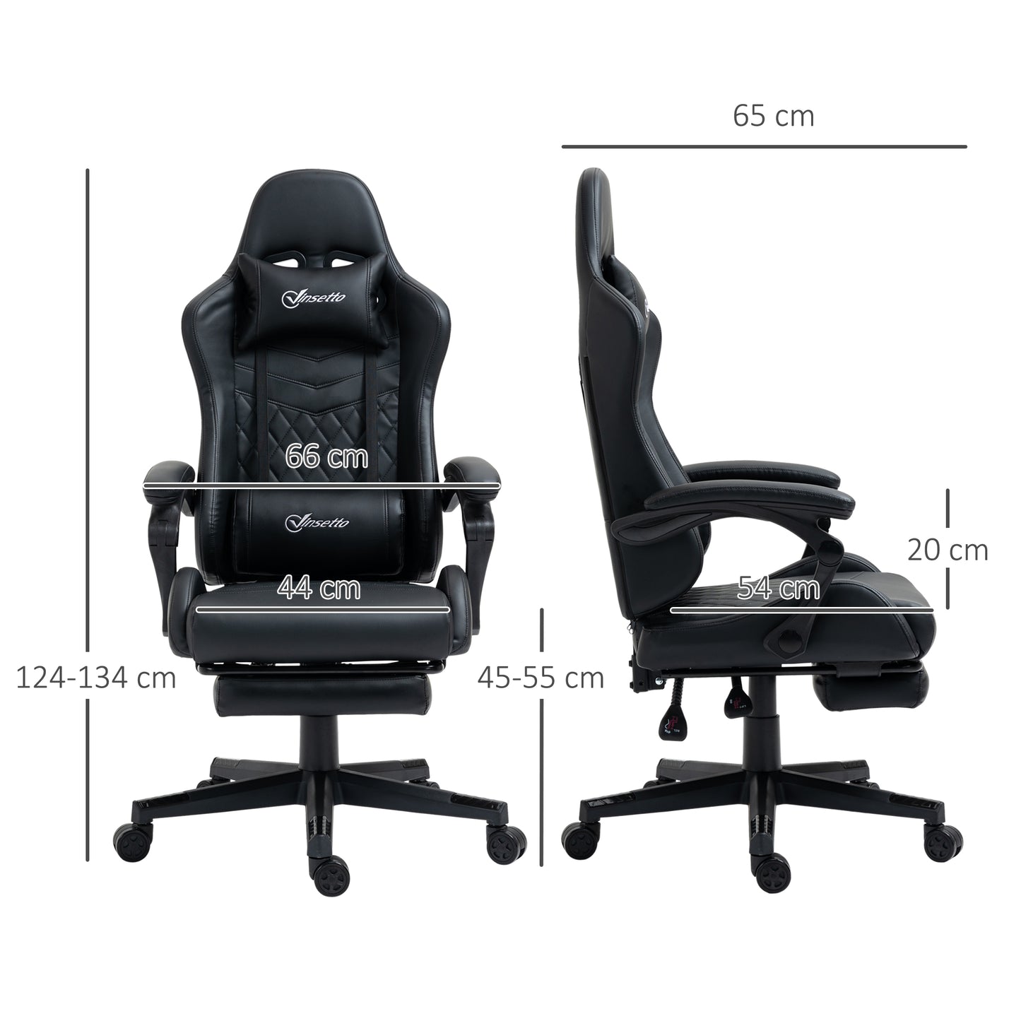 Vinsetto Computer Gaming Chair with Footrest, Video Gaming Chair for Adults with 130Â° Reclining Back, Desk Chair with Lumbar Support and Adjustable Height, Black