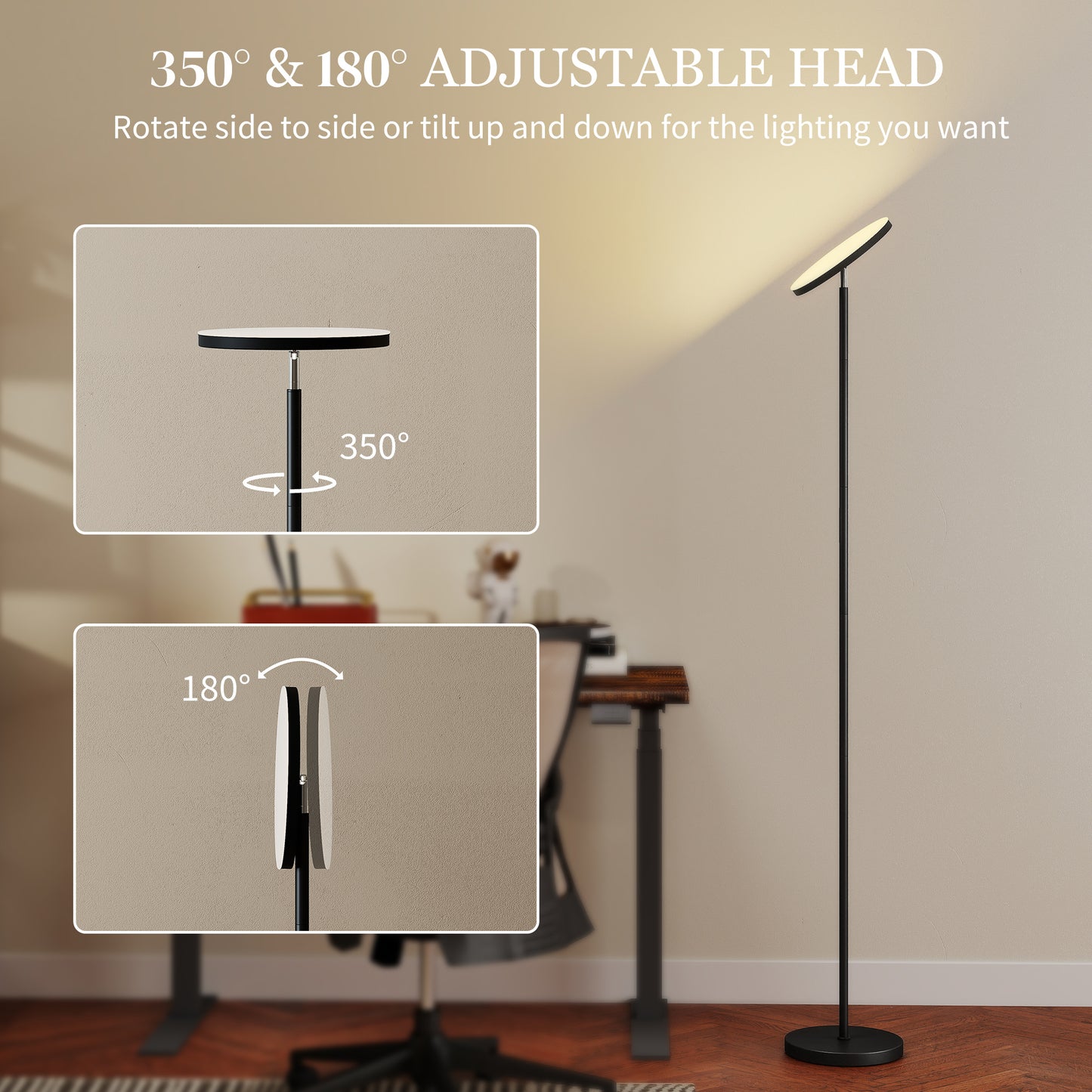 HOMCOM RGB Uplighter Floor Lamp, Tall Dimmable Standing Lamp with Remote & Touch Control, 350Â° Rotatable Head for Living Room Bedroom, 2700K-6000K Colour Temperatures, Black