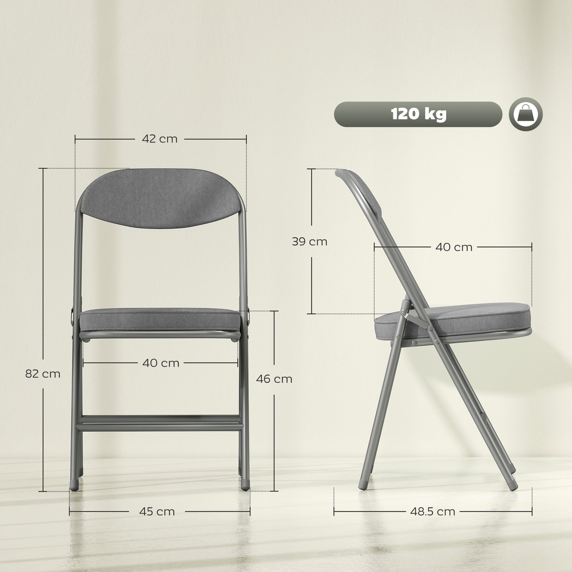 HOMCOM Set of Four Folding Corduroy Seat Chairs - Grey