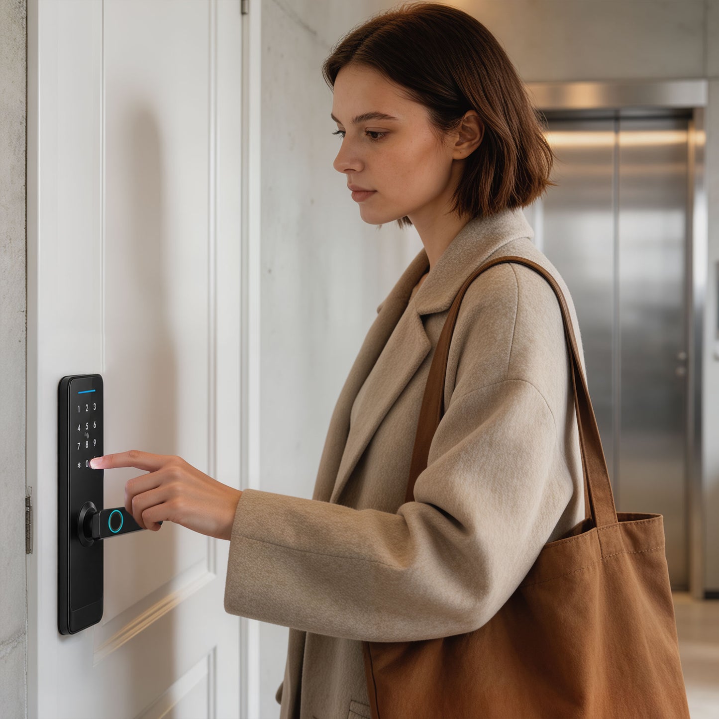 HOMCOM Smart Door Lock, 5-in-1 (Fingerprint/Passcode/Bluetooth APP/NFC Card/Key), Built-in Doorbell, Keyless Electronic Lock