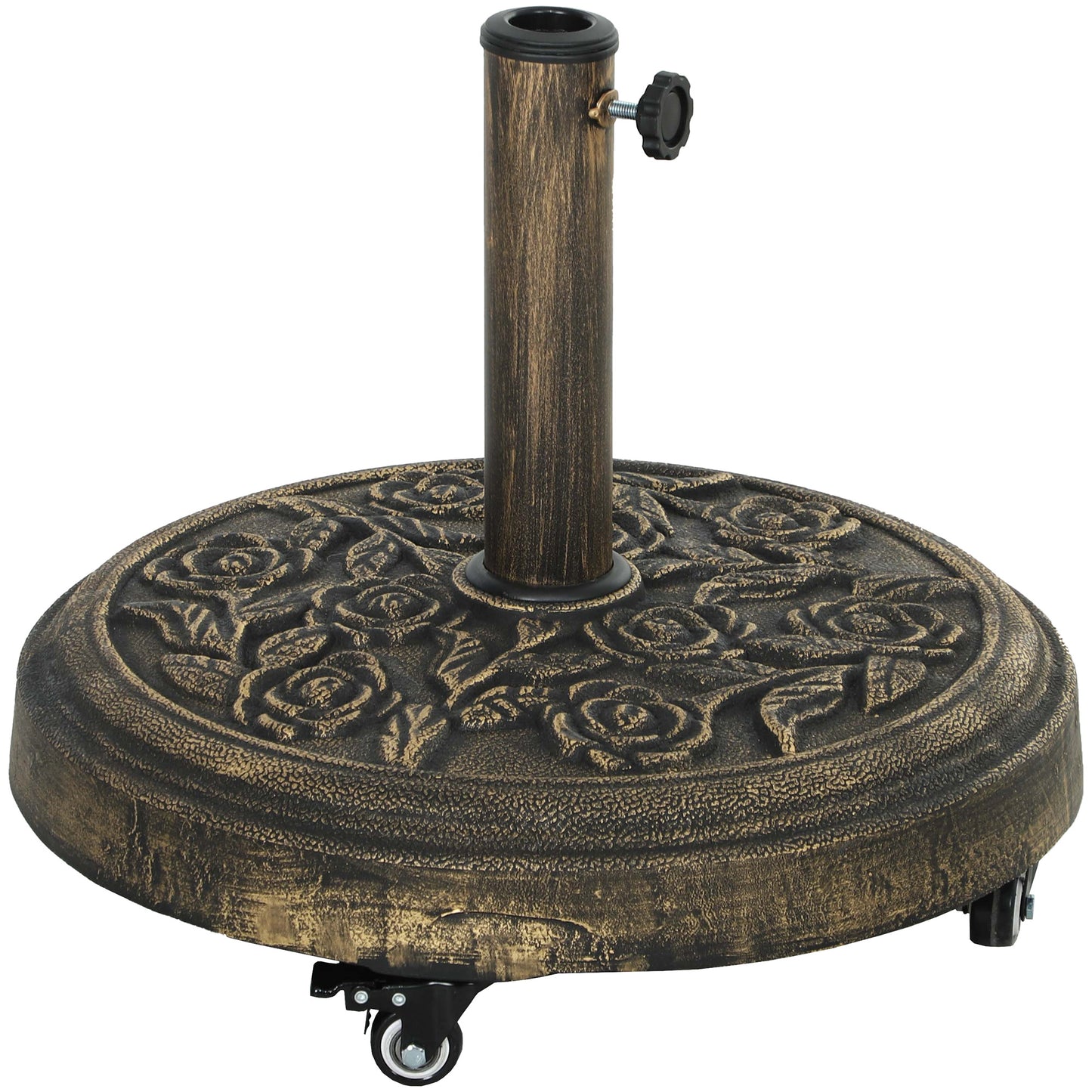 Outsunny Parasol Base, Umbrella Base with Wheels Cast Iron Effect, for Umbrella, Canopy, Weather Resistant, Bronze Tone Default Title