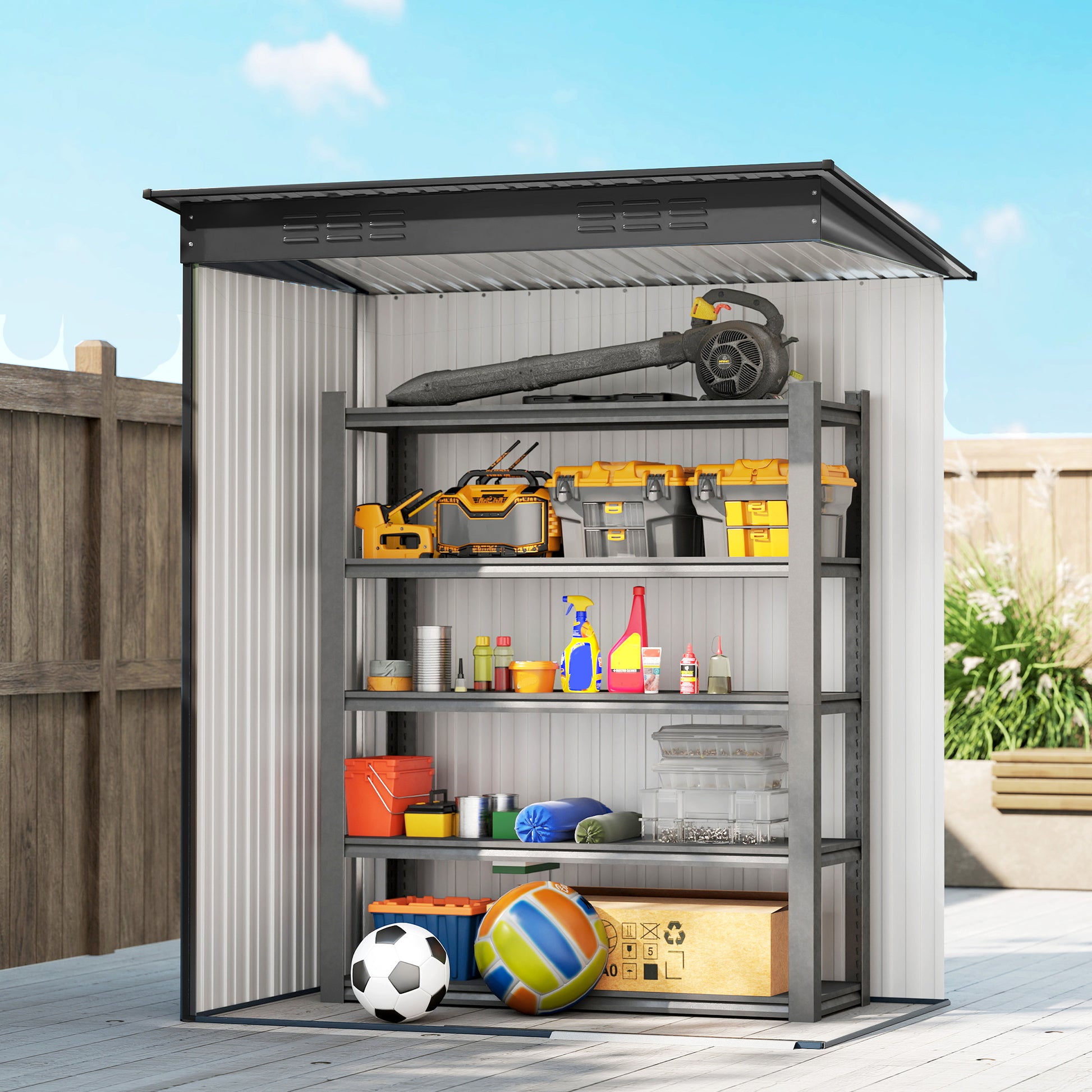 Outsunny 5 x 3.5ft Metal Garden Storage Shed with Effortless Assembly and 2 Pairs of Gloves, Waterproof Outdoor Shed, Dark Grey