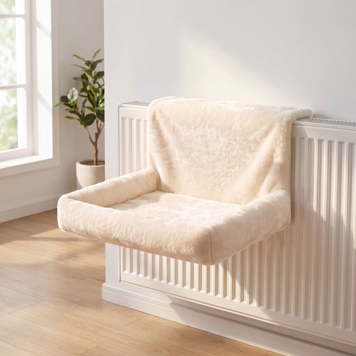 PawHut Cat Radiator Bed, Hanging Warm Hammock w/ Foldable Metal Frame, Removable Washable Cover, Cream