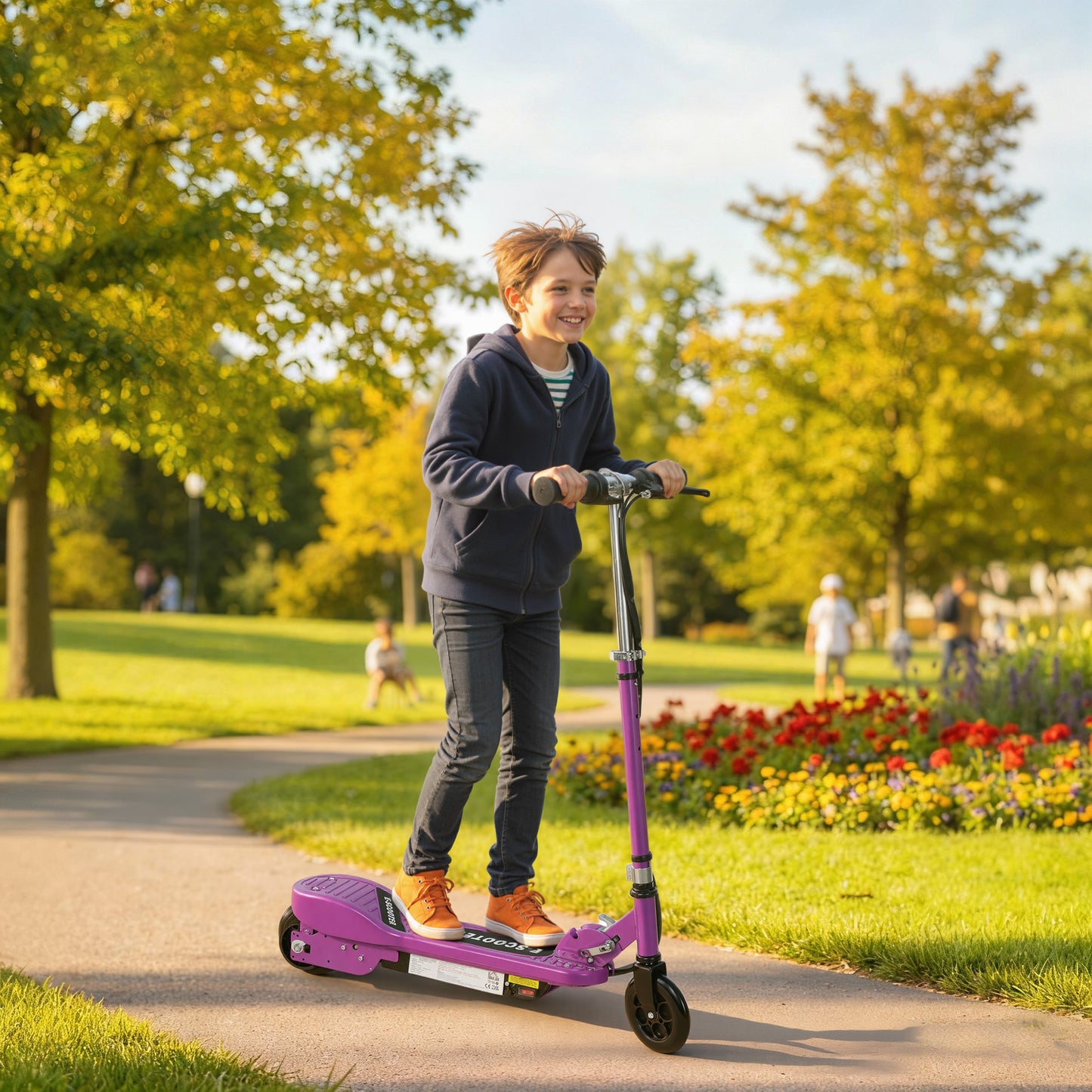 HOMCOM Foldable Electric Kids Scooter, Ride-on for Ages 7-14 Years, Purple