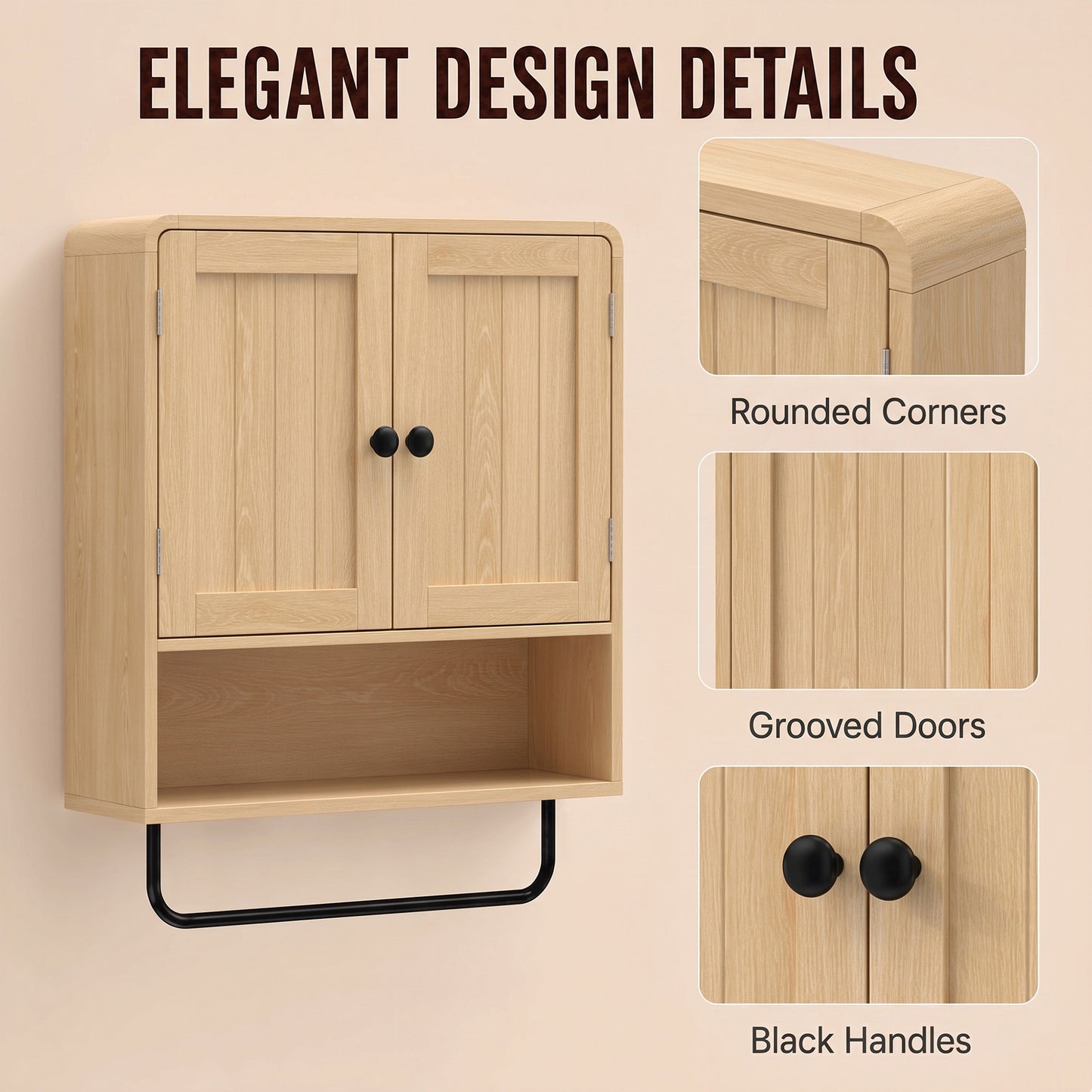 HOMCOM Bathroom Cabinet Wall Mounted, Bathroom Wall Cabinet with 2 Doors, Adjustable Shelf Storage for Toilet, Oak