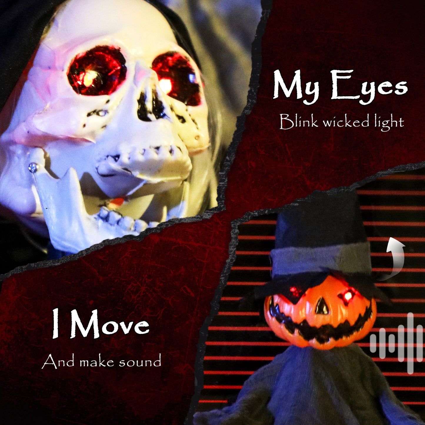 Outsunny 2pcs Animated Halloween Skull Bowl, Skeleton Ghost Skull Candy Dish with LED Eyes, Moving Body and Creepy Sound for Party Decoration, Festival Haunted Houses