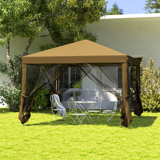 Outsunny 3 x 3Â m Pop Up Gazebo, 420D Garden Tent Canopy with Removable Mesh Sidewall Netting, Carry Bag for Garden Patio Outdoor, Khaki