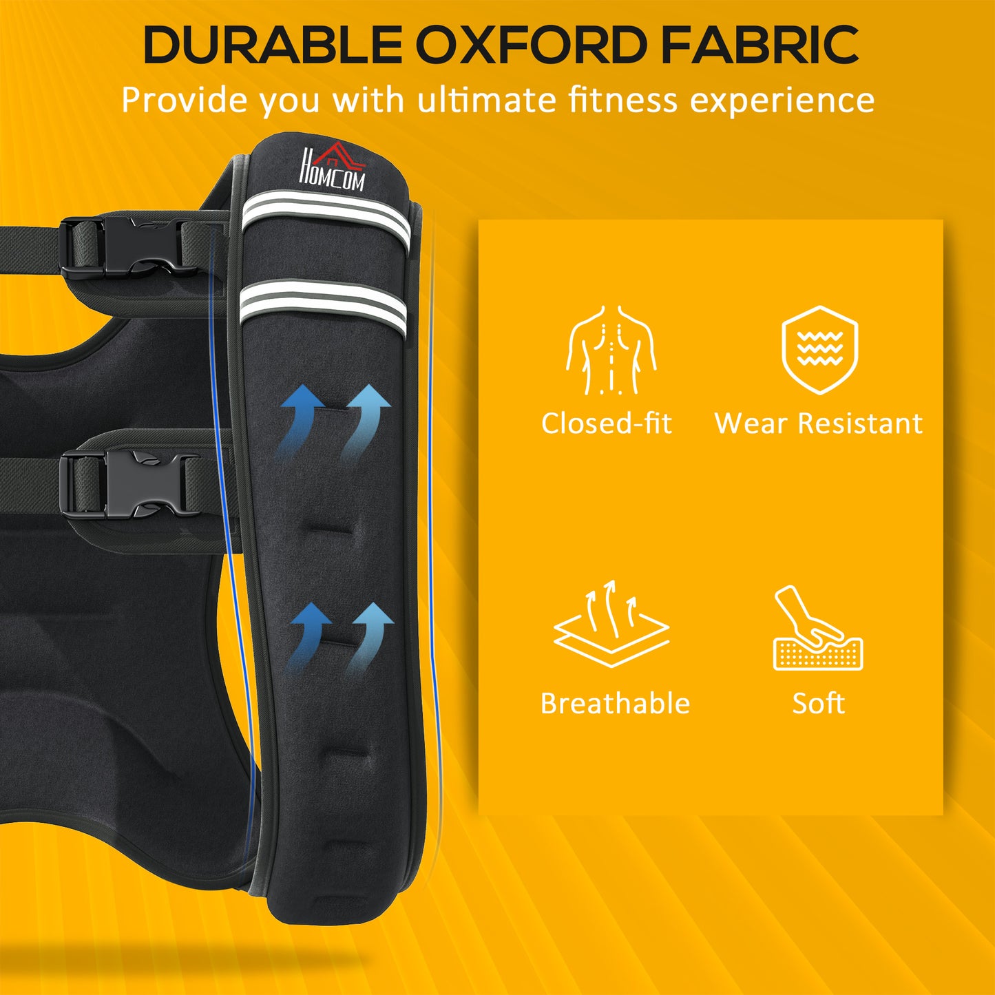 HOMCOM 10KG Weighted Vest, Running Weight Vest with Adjustable Strap, Convenient Pocket and Reflective Strips for Men and Women