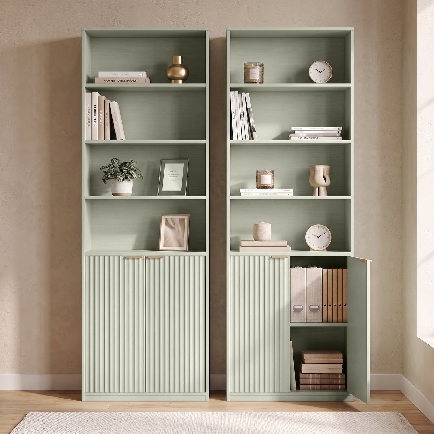 HOMCOM Bookcase Adjustable Shelf Bookshelf Anti-Tip Hardware 6-Tier, Light Green