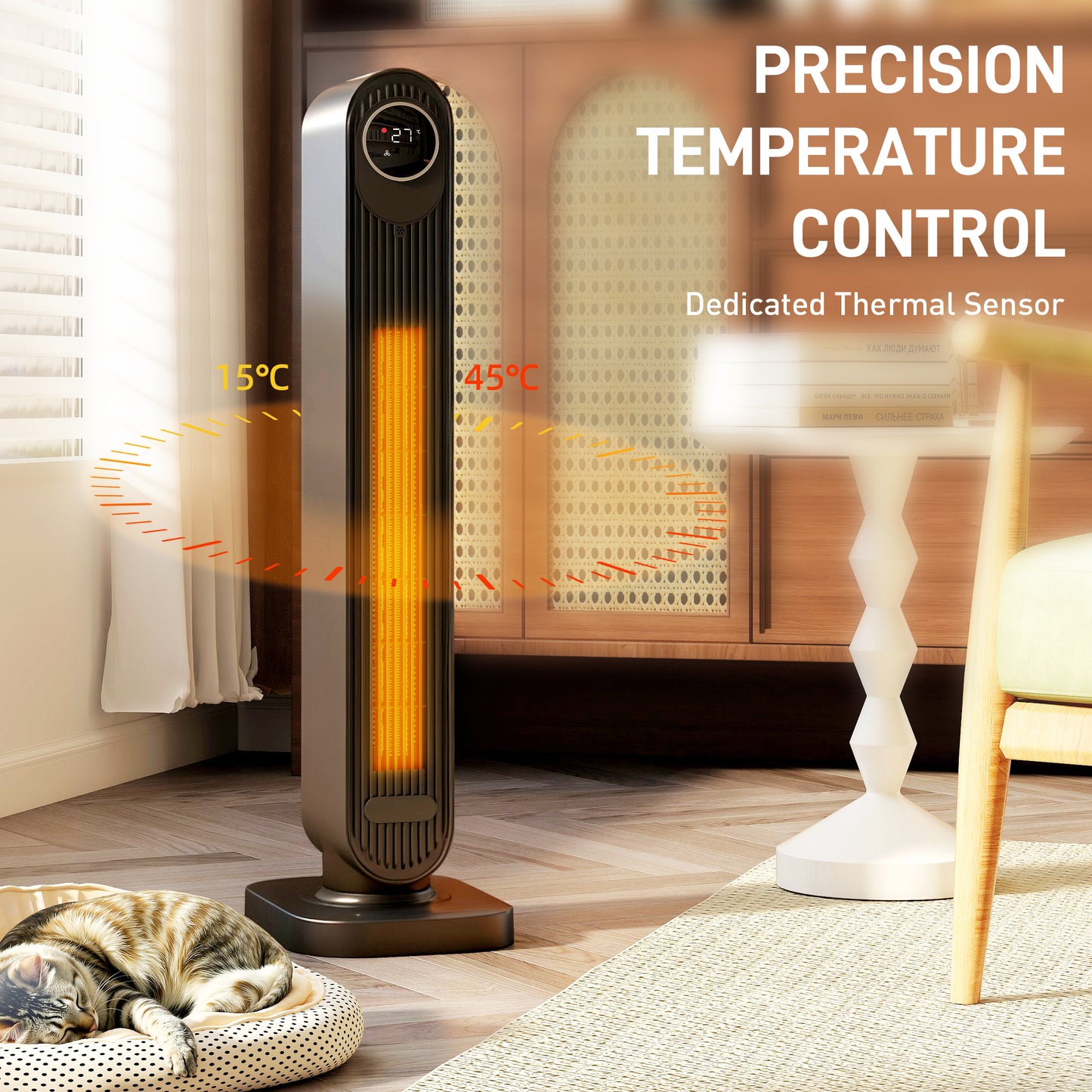 HOMCOM 2000W Ceramic Electric Heater with Fan, Timer, Oscillation - Black