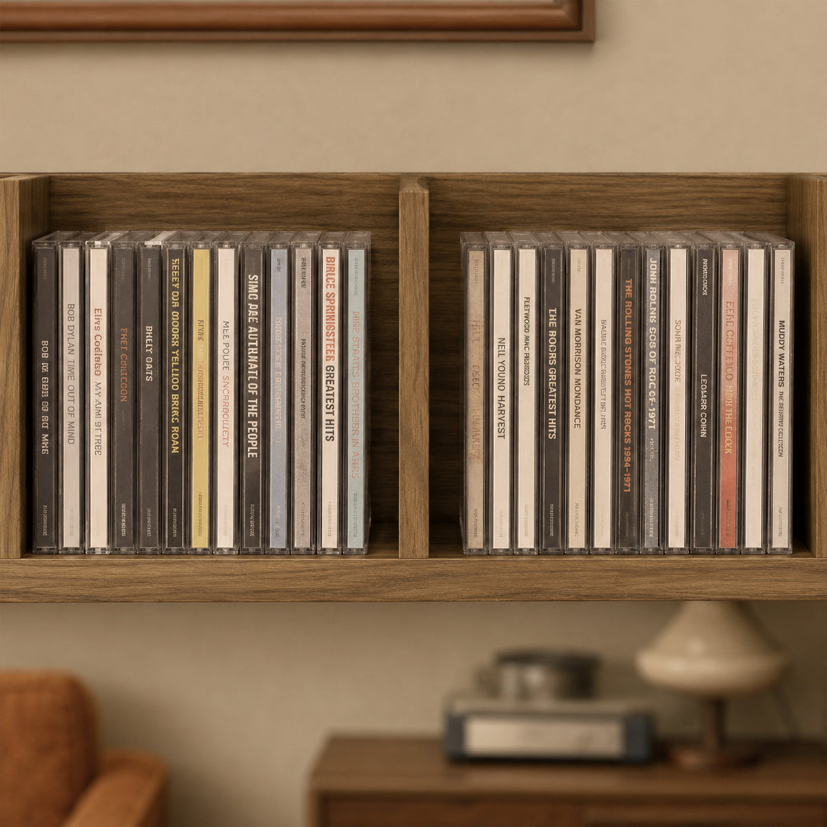 HOMCOM Wooden Shelf Organiser Unit, Wall Mounts Set of 2 84 CD / 56 DVD/Blu-ray/ Media Storage Racks 4 Cubes, Walnut Brown
