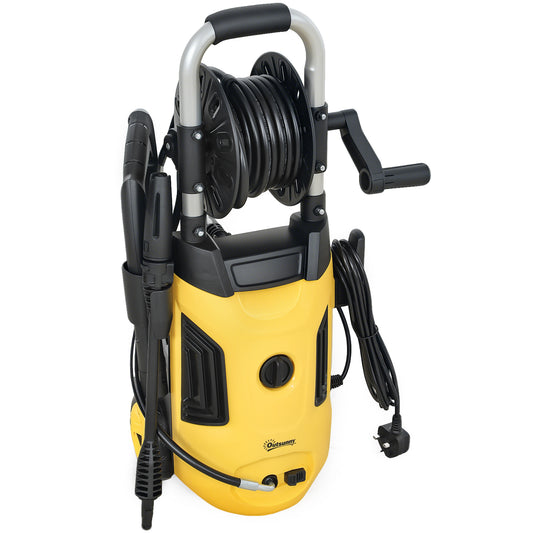 Outsunny 1800W HighÂ PressureÂ Washer, 150 Bar Pressure, 420 L/h Flow, Portable Power Washer Jet Wash Cleaner with Adjustable Nozzle, 6M Hose, Hose Reel, Steel Handle for Home Patio Car Driveway, Yellow