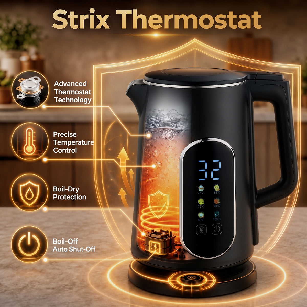 HOMCOM Kettle and Toaster Set with LED Touch Screen, Kettle with Strix Thermostat, 2 Slice Toaster w/ 6 Browning Levels, Black