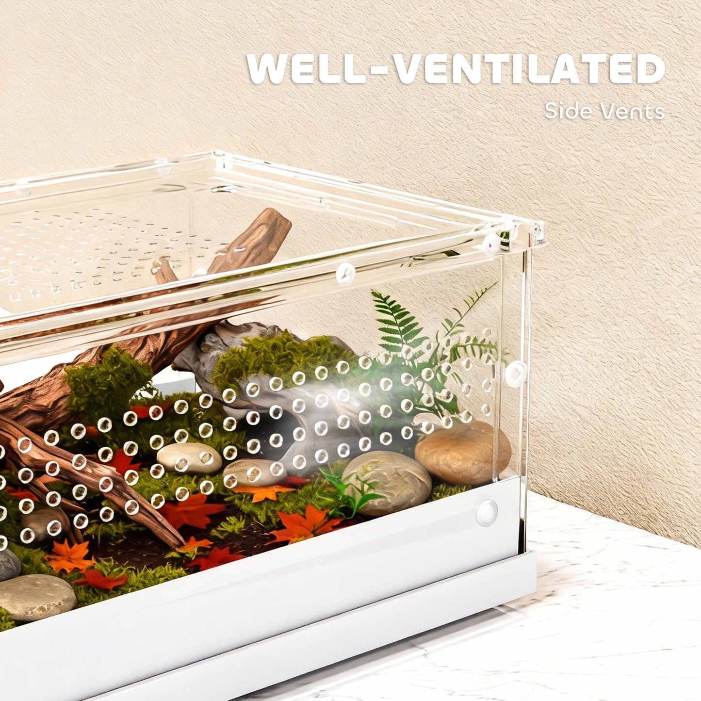 PawHut Acrylic Reptile Terrarium with Top Sliding Door, Vents, for Snake, Frog, Spider, Gecko, Tarantula, 30 x 20 x 15 cm