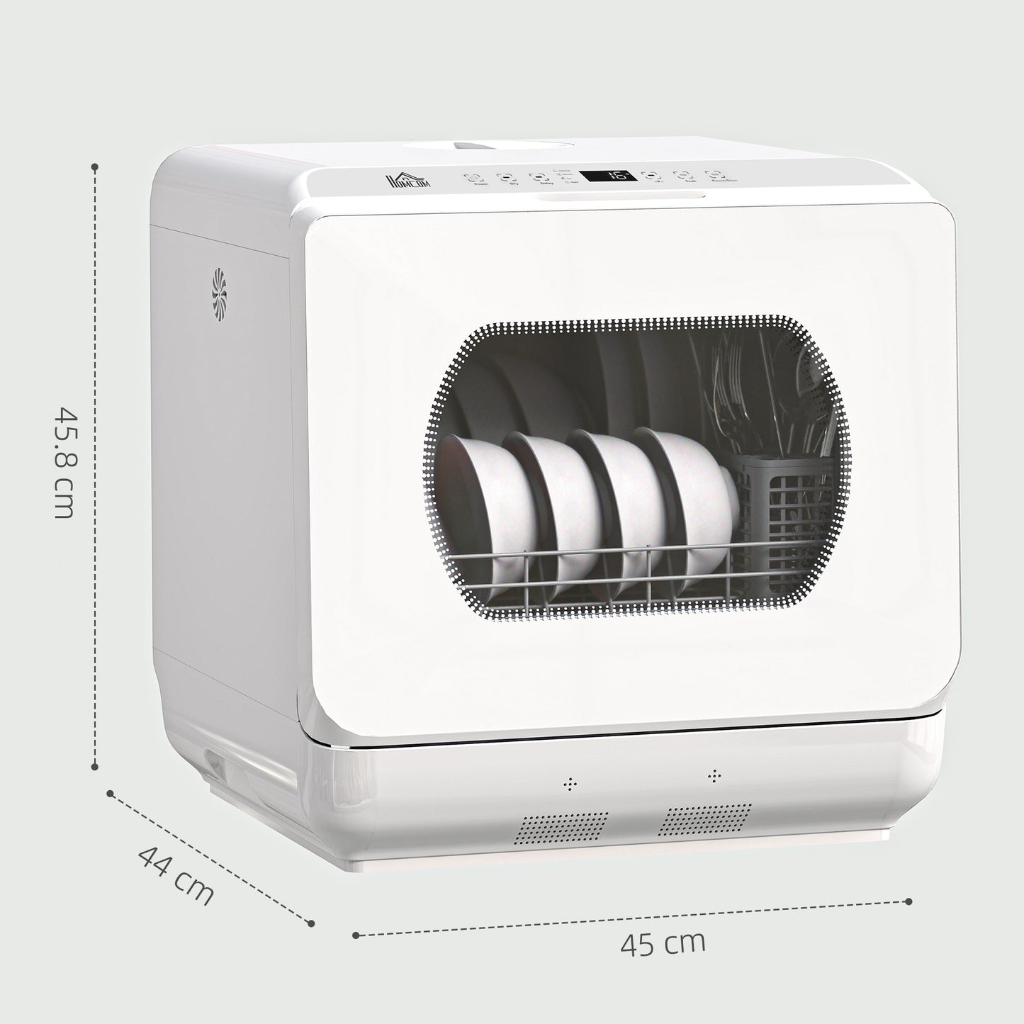 HOMCOM Table Top Dishwasher with Built-in 6L Water Tank, Mini Countertop Dishwasher with 6 Programs, 4 Place Settings, White