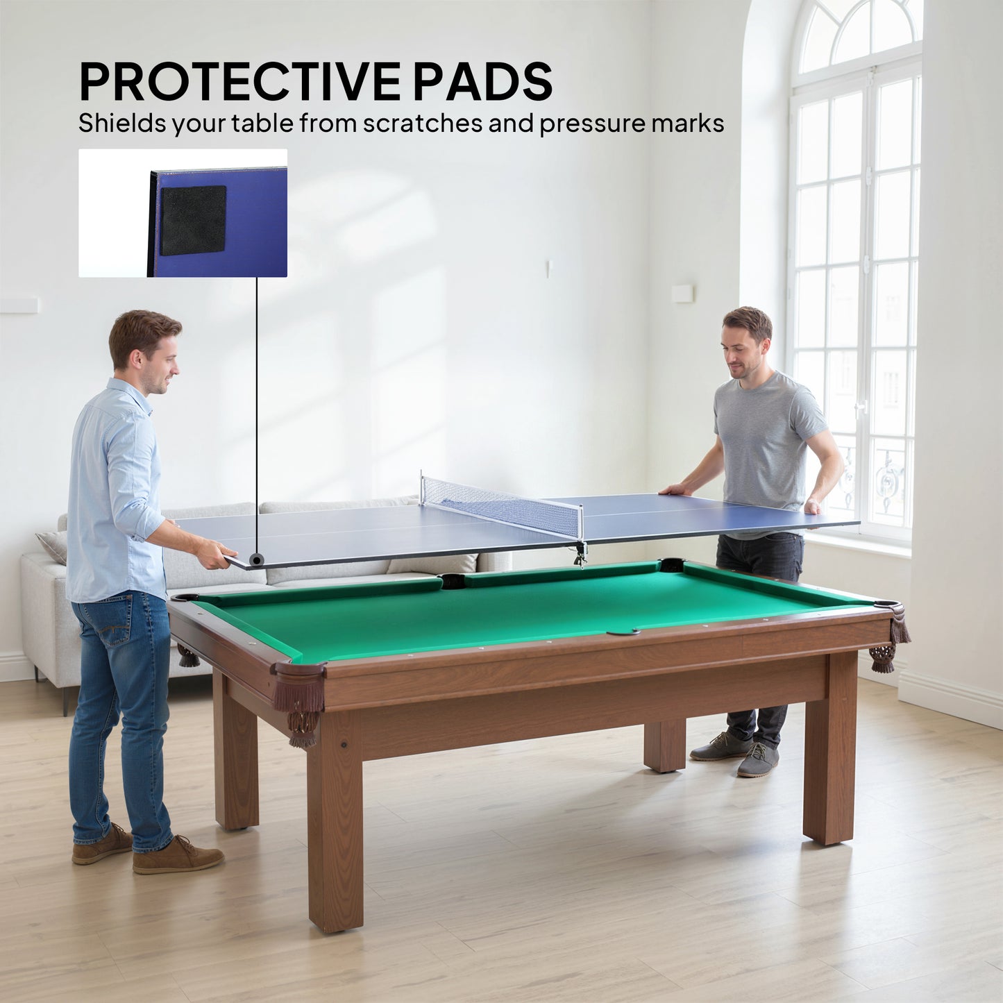 SPORTNOW 9 ft Folding Ping Pong Table Top for Billiard Tables, Table Tennis Conversion Top with Net, Foam Padding, Blue