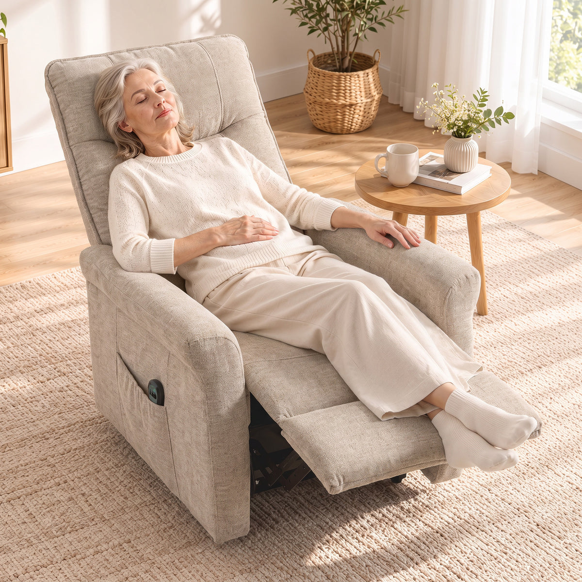 HOMCOM Power Lift Chair, Chenille Rise and Recliner Armchair with Pocket Spring, Footrest, Remote for Living Room, Light Brown