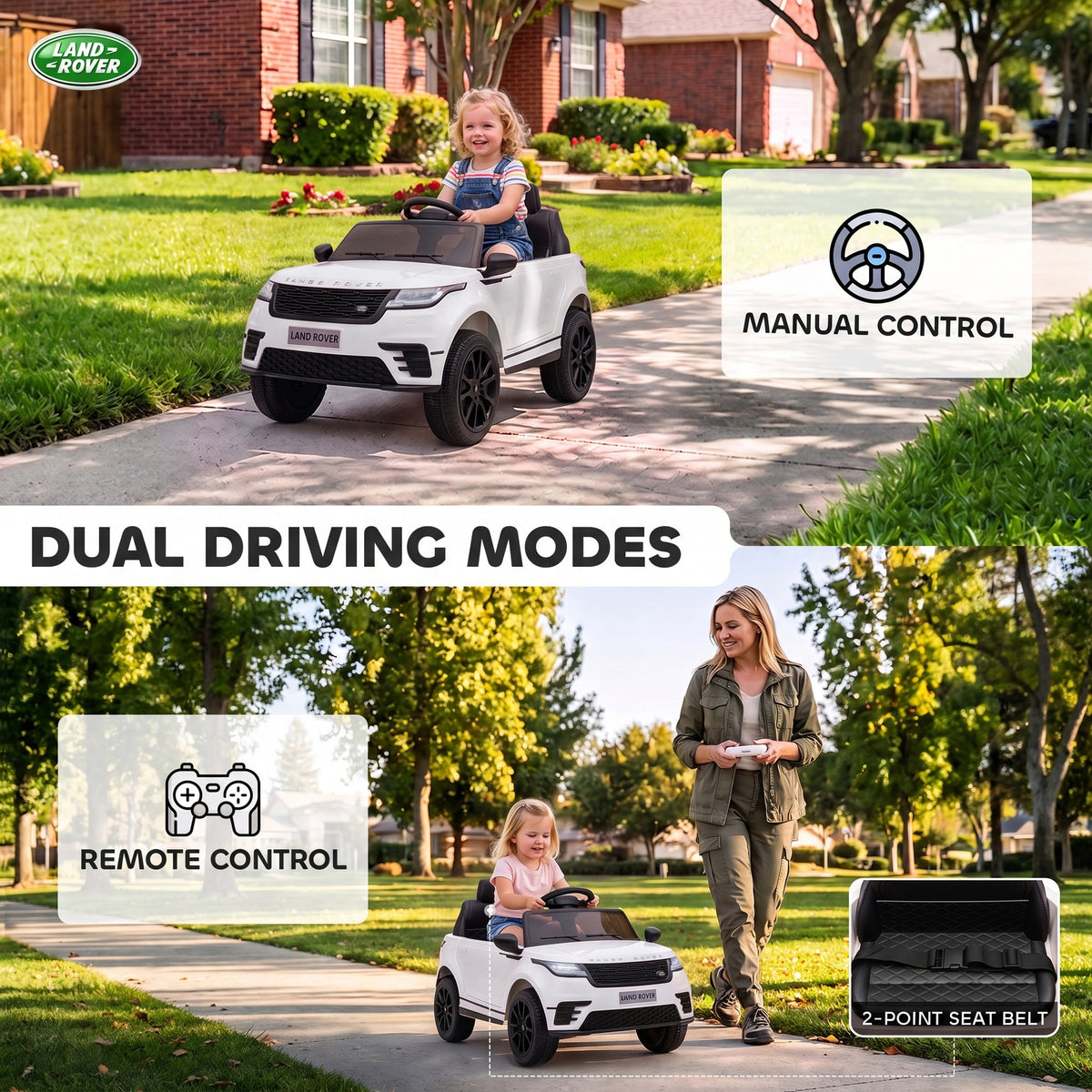 AIYAPLAY Range Rover Velar Licensed 12V Electric Car for Kids with Remote, 4-Wheel Suspension, Slow Start for 2-4 Years, White