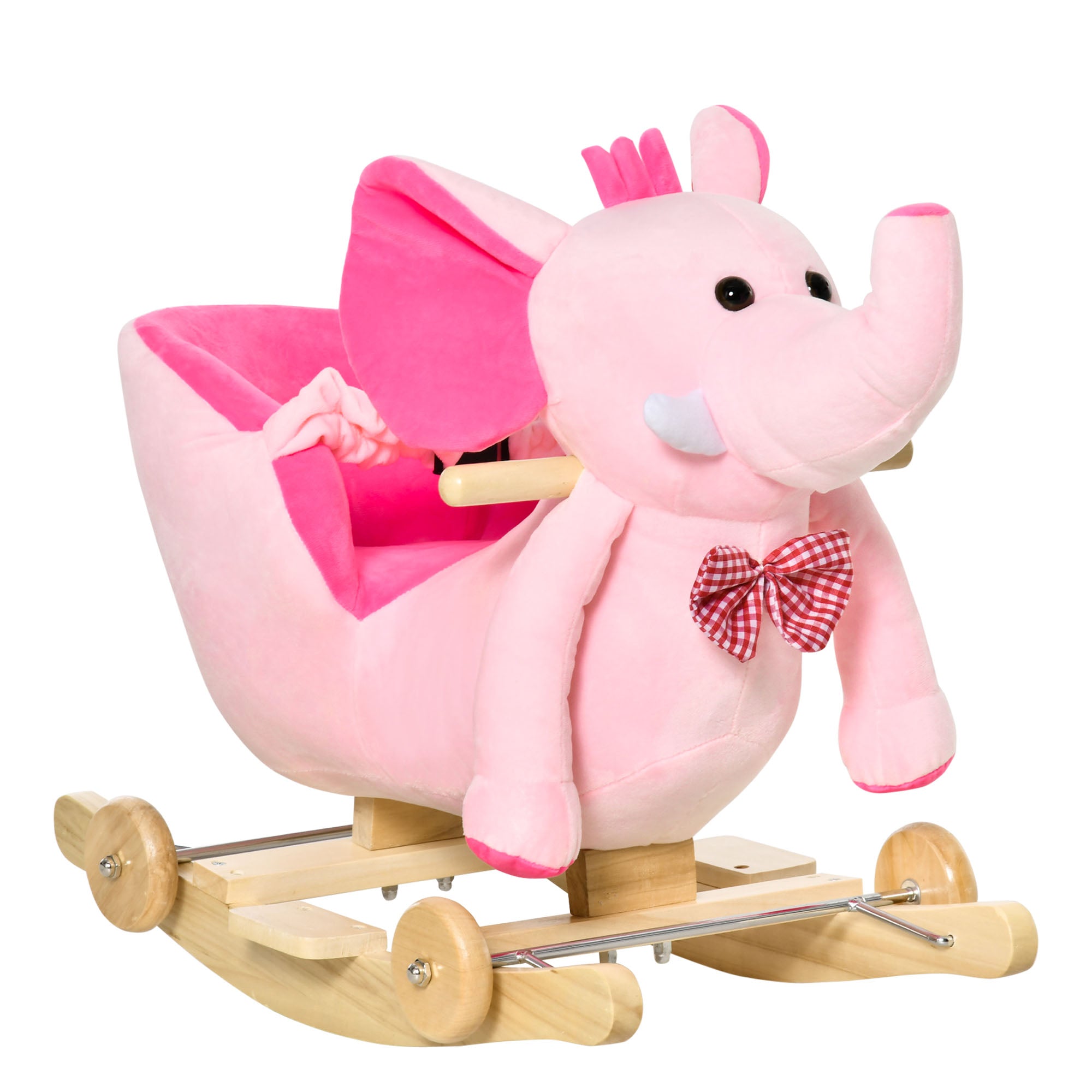 HOMCOM 2 In 1 Plush Baby Ride on Rocking Horse Elephant Rocker with Wh ...
