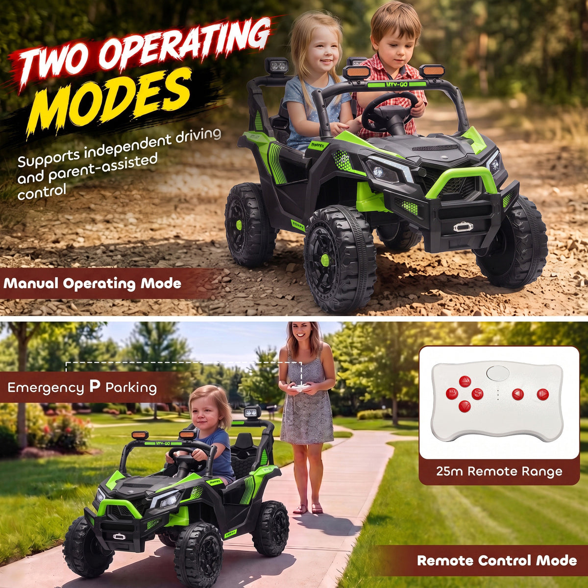 AIYAPLAY 24V 2 Seater Ride On Truck Car for Big Kids with Remote Control, Dual Motors, 4-Wheel Suspension for Ages 3-8, Green