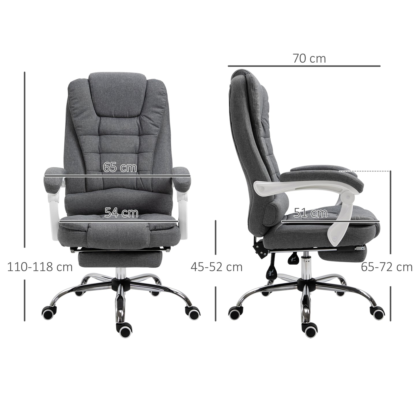 Vinsetto Office Chair, Computer Desk Chair, Linen Fabric Swivel Rolling Task Chair with Large Soft Padded Cushion, 135Â° Reclining Backrest and Retractable Footrest, Grey