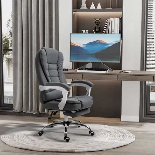 Vinsetto Office Chair, Computer Desk Chair, Linen Fabric Swivel Rolling Task Chair with Large Soft Padded Cushion, 135Â° Reclining Backrest and Retractable Footrest, Grey