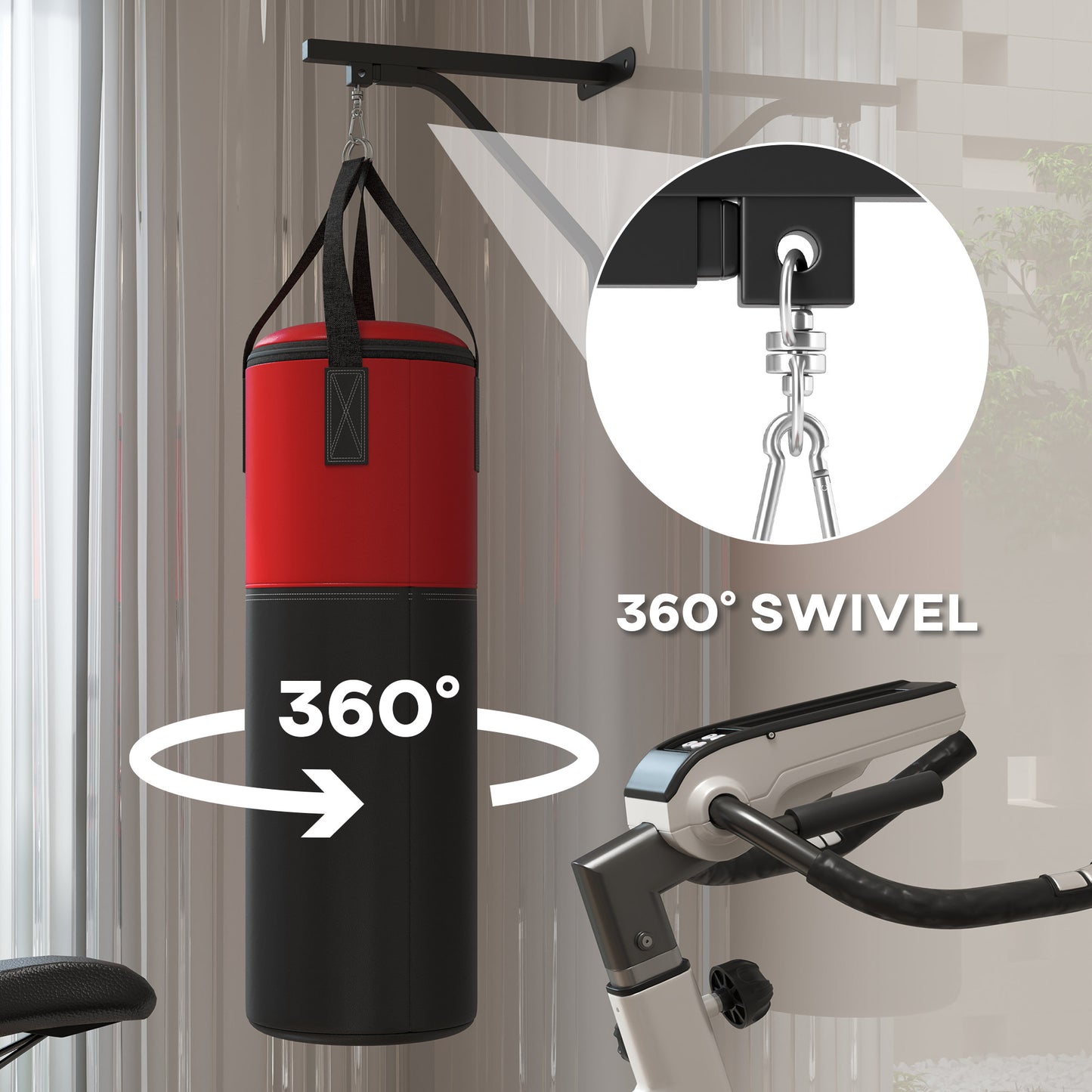 SPORTNOW Unfilled Punching Bag Set with Boxing Bag Bracket, Boxing Gloves, Hand Wraps and 360Â° Swivel Hook