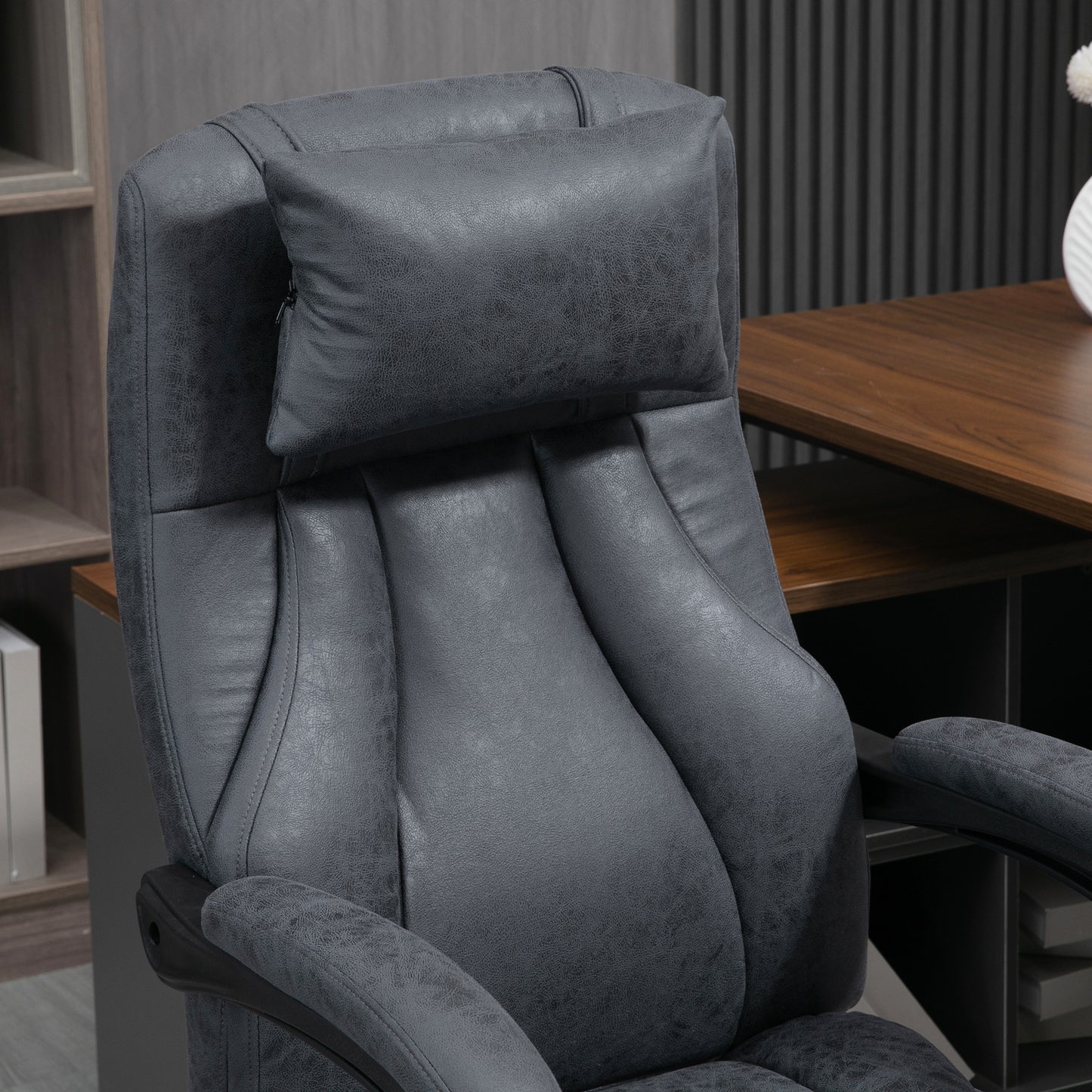 Vinsetto Office Chair with Lumbar Massage, 135Â° Reclining Computer Chair with Adjustable Headrest, Retractable Footrest, 10cm Double Padded Seat, Microfiber Fabric, Metal Base, Dark Grey
