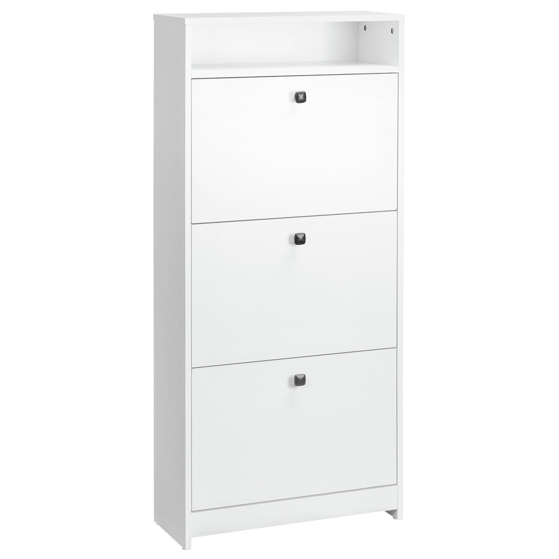 HOMCOM Narrow Shoe Cabinet with 3 Flip Doors, 14-18 Pairs Shoe Cupboard with Open Shelf for Slim Hallway and Entryway, 24 x 60 x 132 cm, White