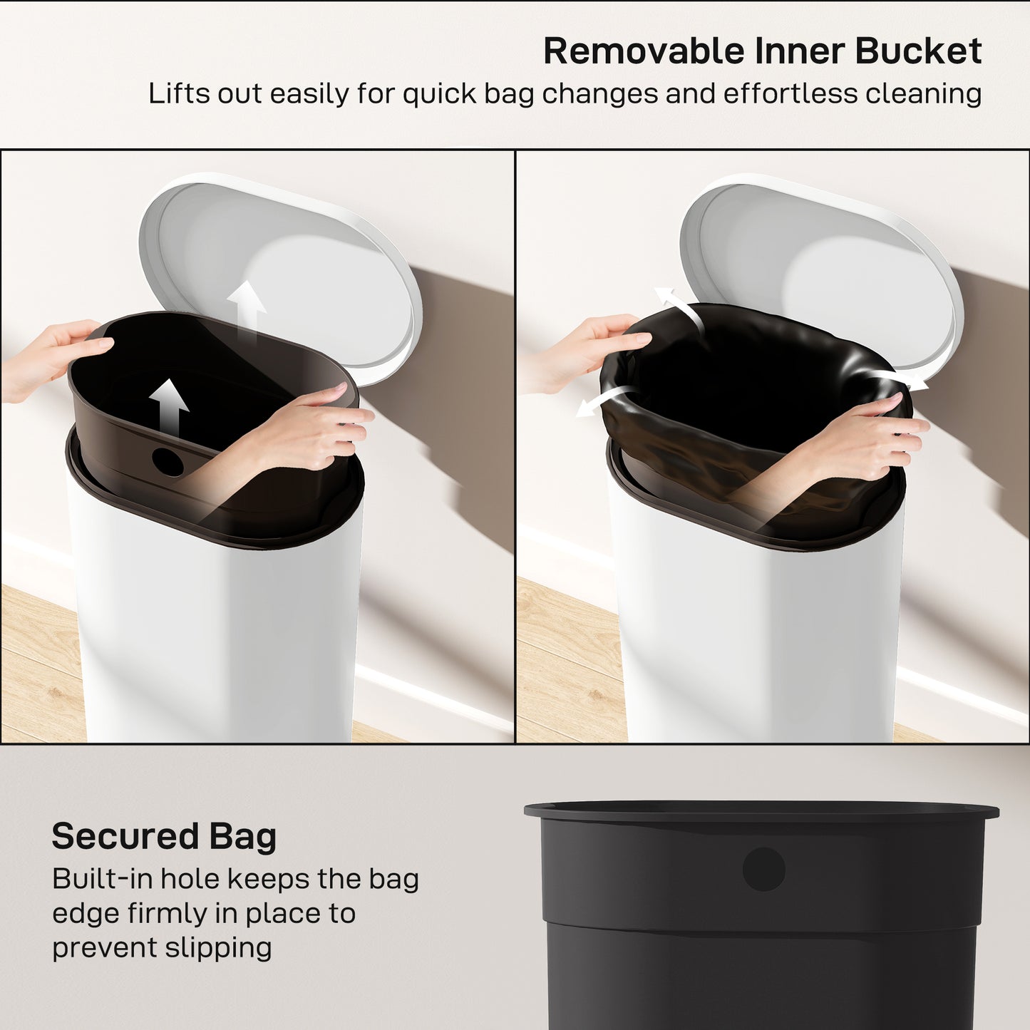 HOMCOM 30 L Modern Curved Kitchen Bin - Cream