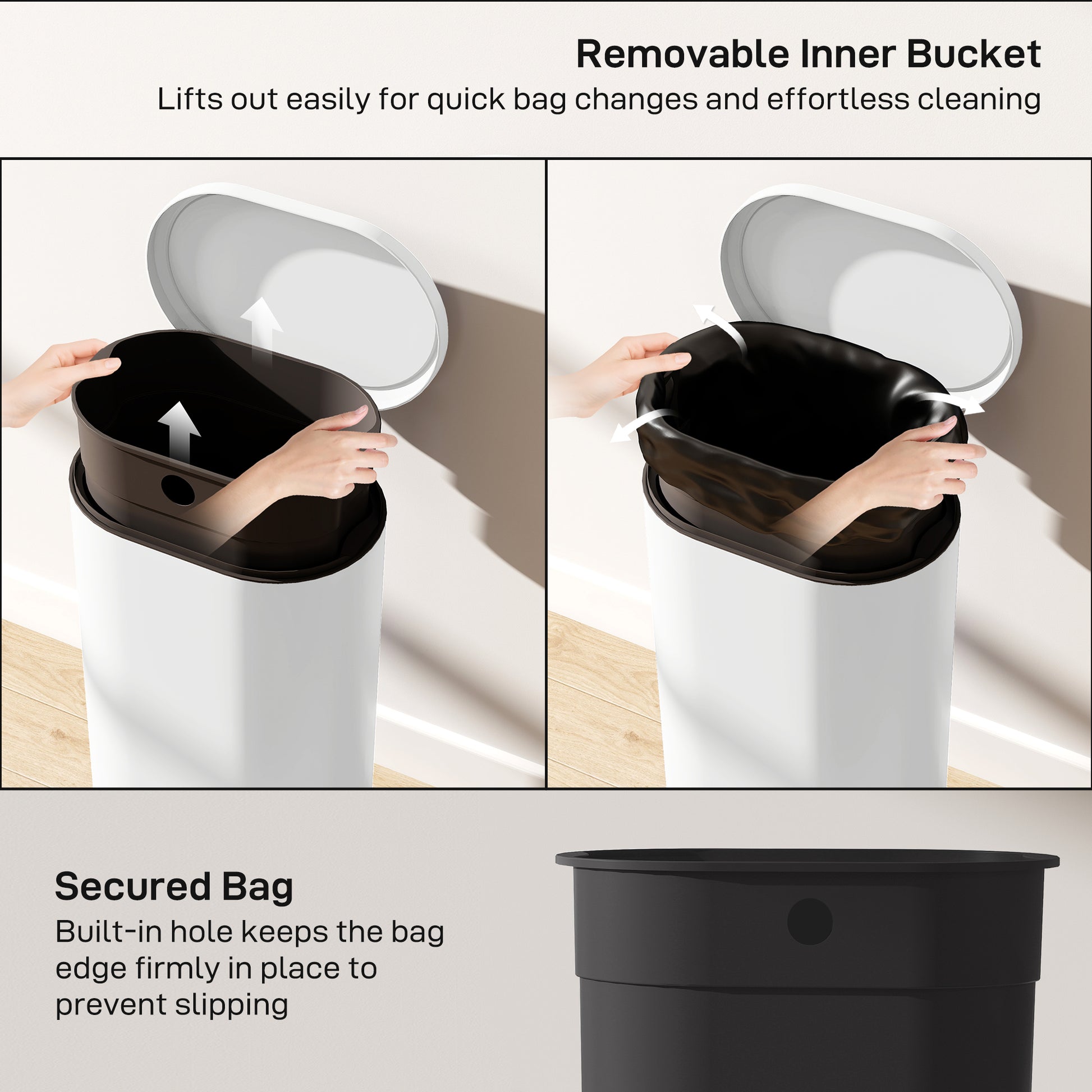 HOMCOM 30 L Modern Curved Kitchen Bin - Cream