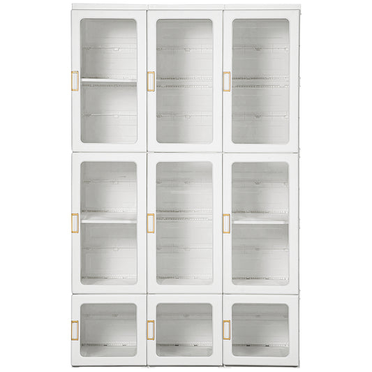 HOMCOM Portable Clothes Wardrobe for Bedroom, Foldable Clothes Organiser with Cube Storage, Hanging Rods, Magnet Doors, White