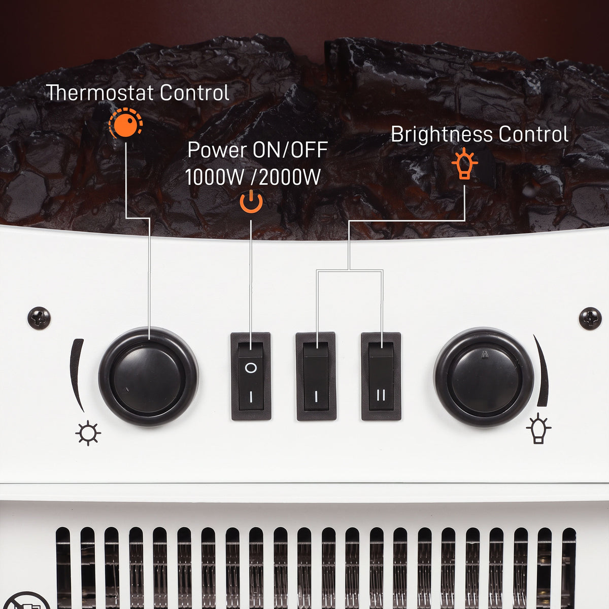 HOMCOM 900W/1800W Freestanding Electric Fireplace, Room Heater with Adjustable Artificial Flame, 3-Sided Tempered Glass, White