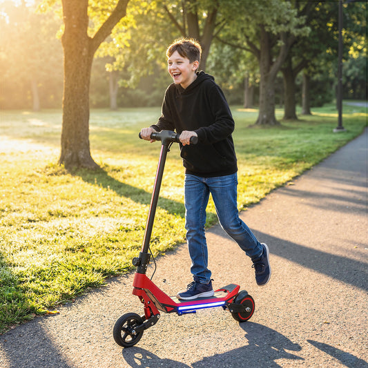 SPORTNOW Electric Scooter for Kids, Foldable E Scooter for Age Age 6+ with LED Display, RGB lights, Up to 16km/h, Red