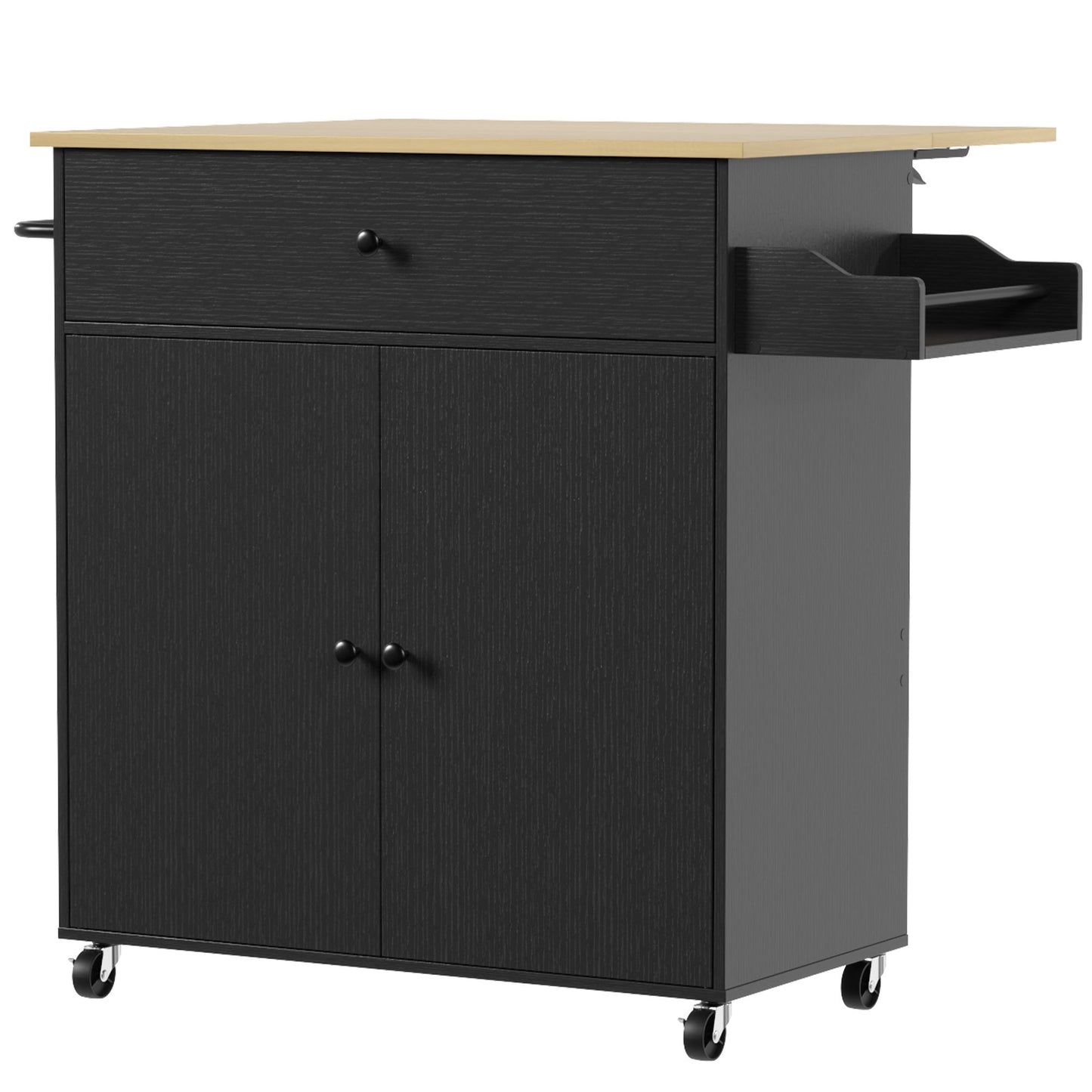 HOMCOM Kitchen Island with Drop Leaf, Rolling Kitchen Storage Trolley on Wheels with Drawer, Spice Rack and Towel Rack, Black