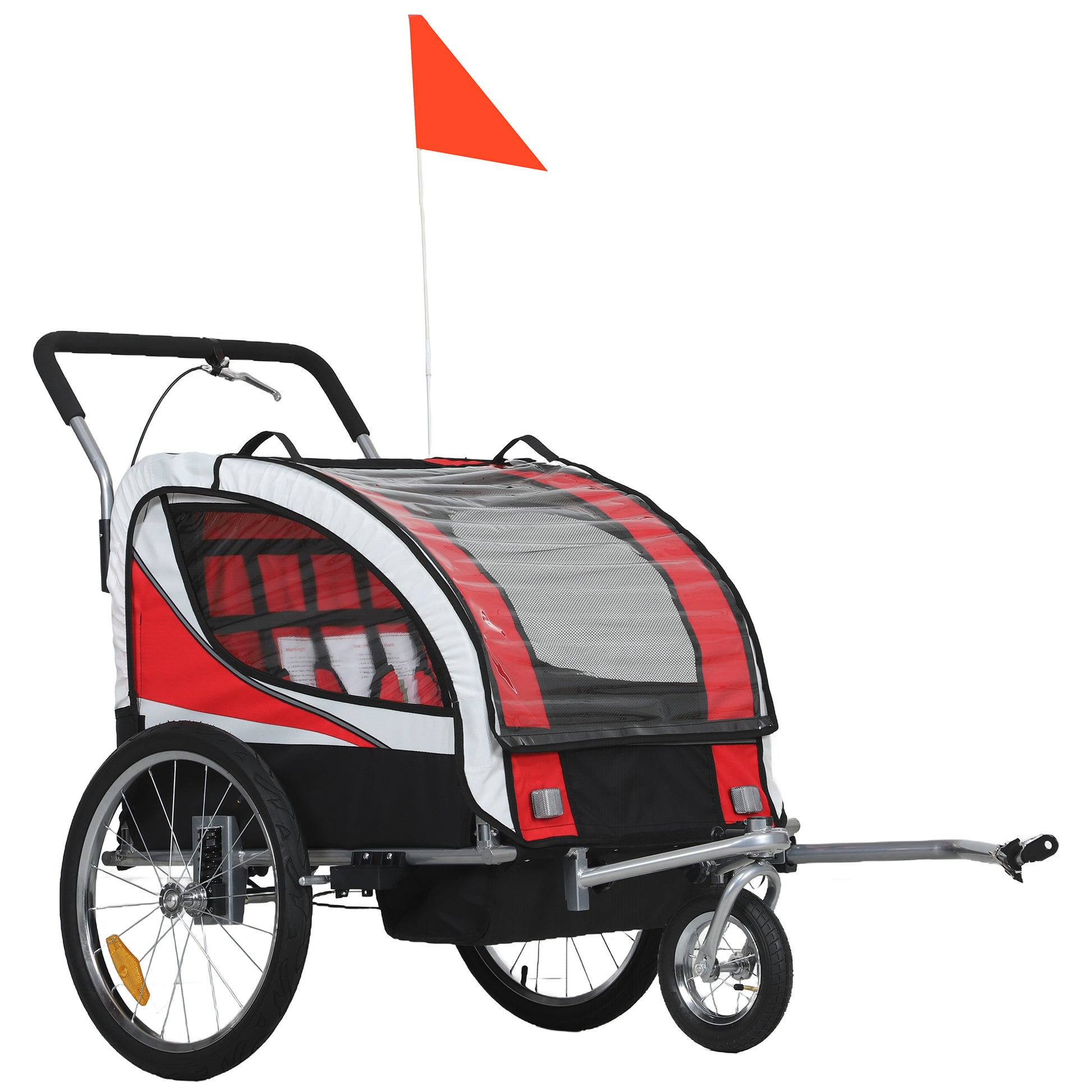 HOMCOM Baby Bike Trailer, Child Bicycle Trailer with 5 Point Harness, Steel Frame, Reflectors, Safety Flag, Hitch Coupler, Red