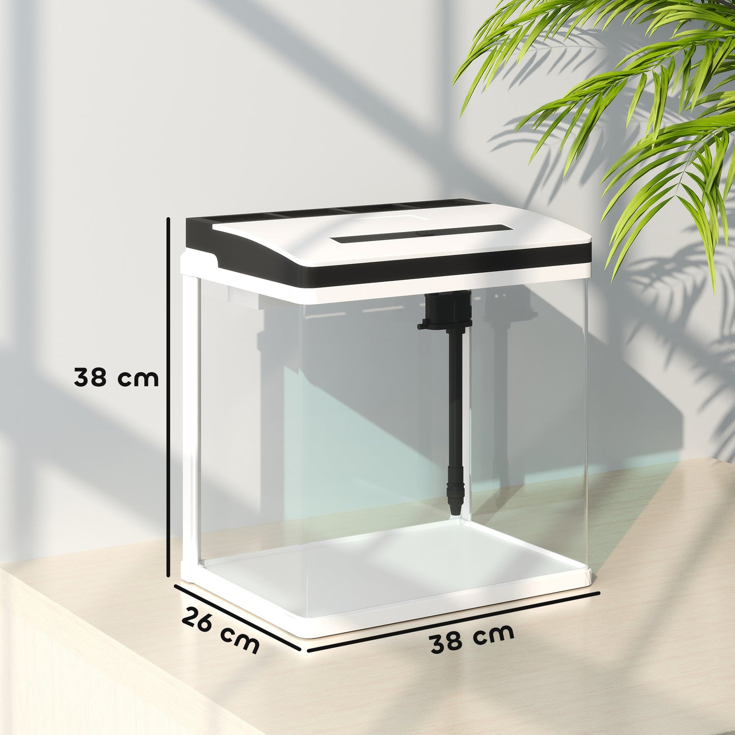 PawHut 28L Glass Aquarium Fish Tank with Filter, LED Lighting, for Betta, Guppy, Mini Parrot Fish, Shrimp, 38 x 26 x 39.5cm